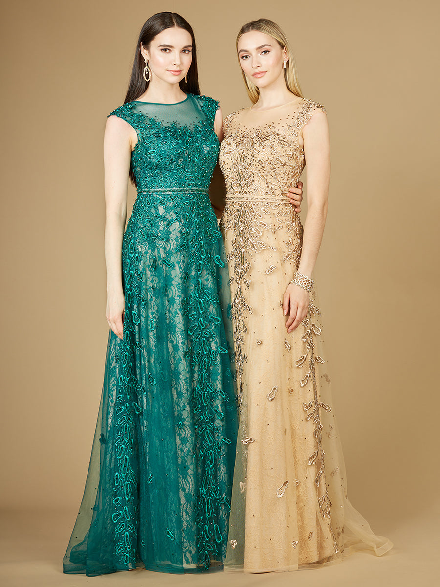 Inspired Lace Gown with Cap Sleeves 29250