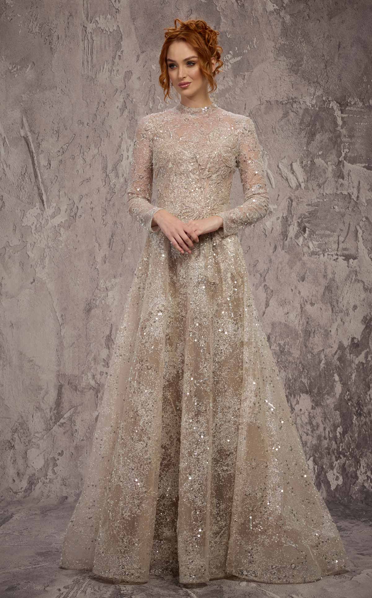 MNM Couture J02720: Sequined Jewel Neck A-Line Gown