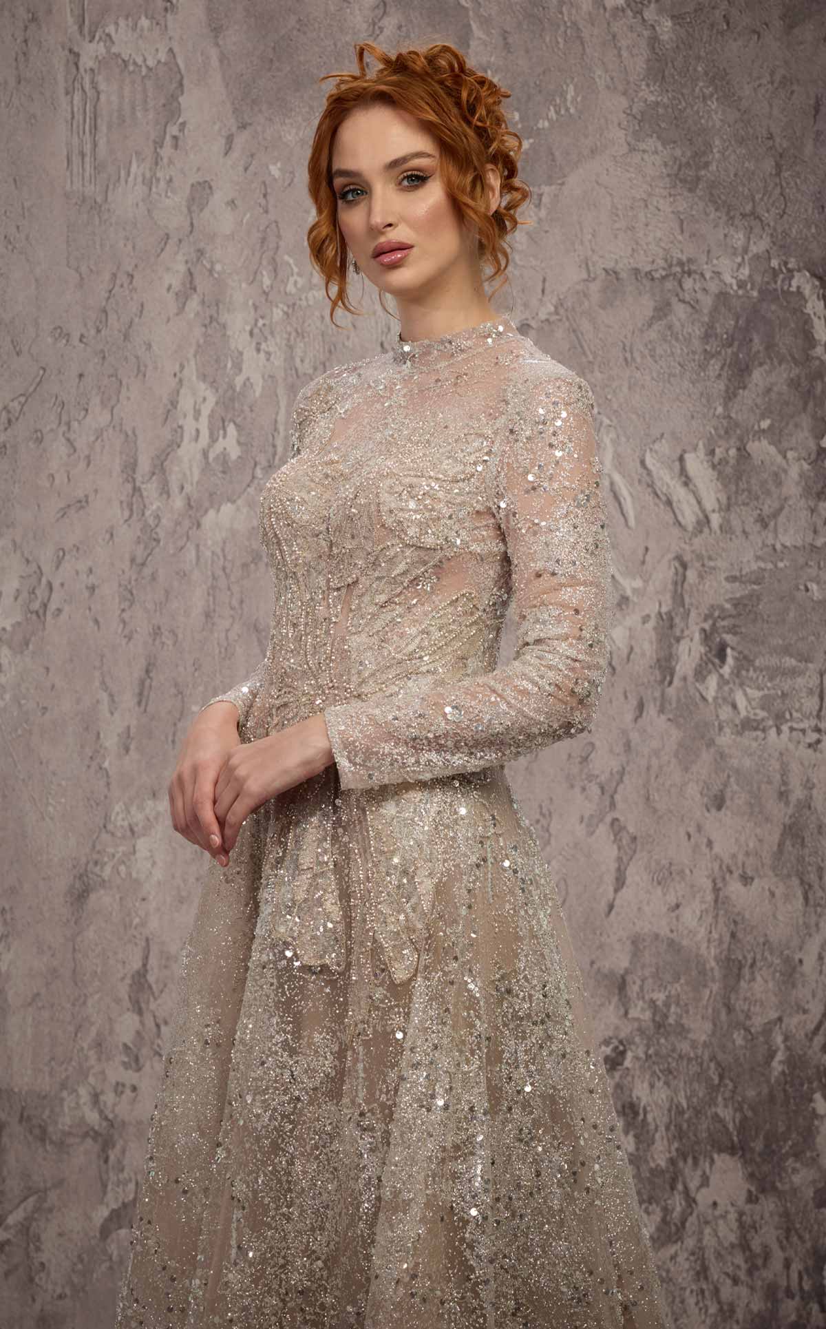 MNM Couture J02720: Sequined Jewel Neck A-Line Gown