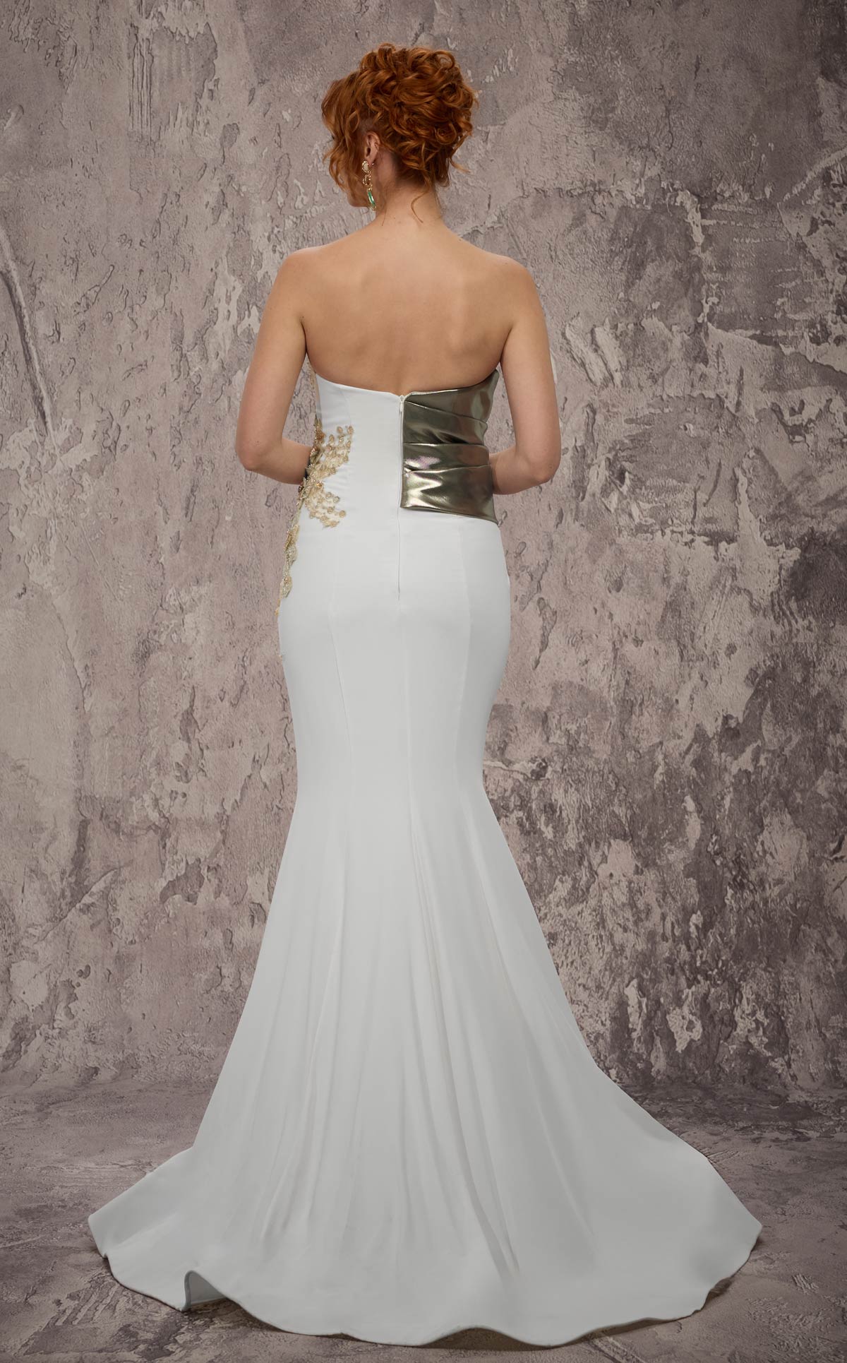 MNM Couture J03554: Metallic Overlay Mermaid Gown