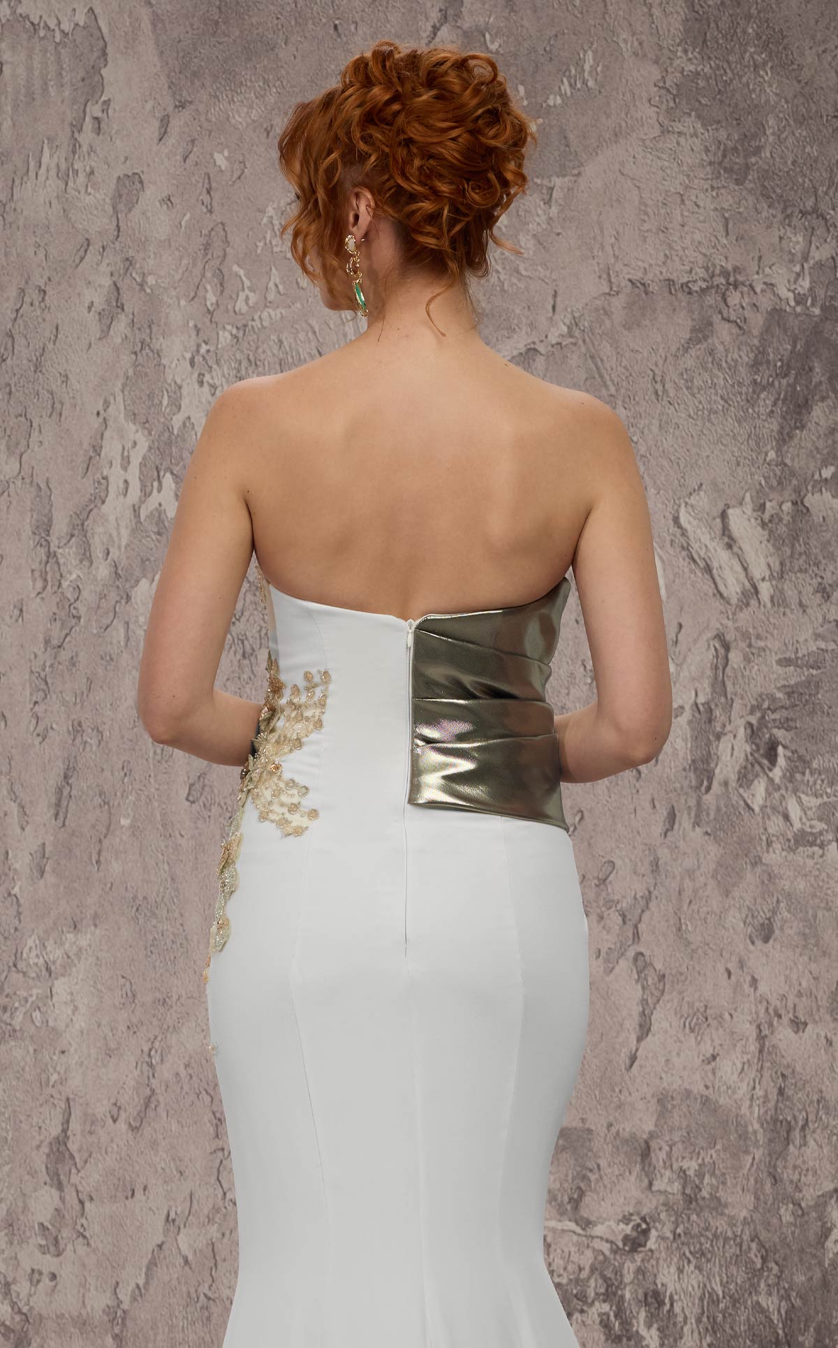 MNM Couture J03554: Metallic Overlay Mermaid Gown