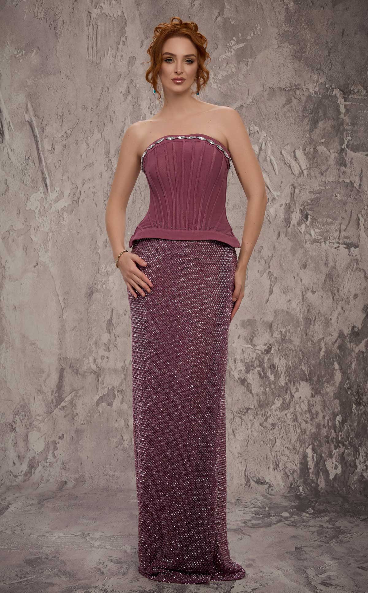 MNM Couture J03595: Beaded Column Gown with Olivia Corset