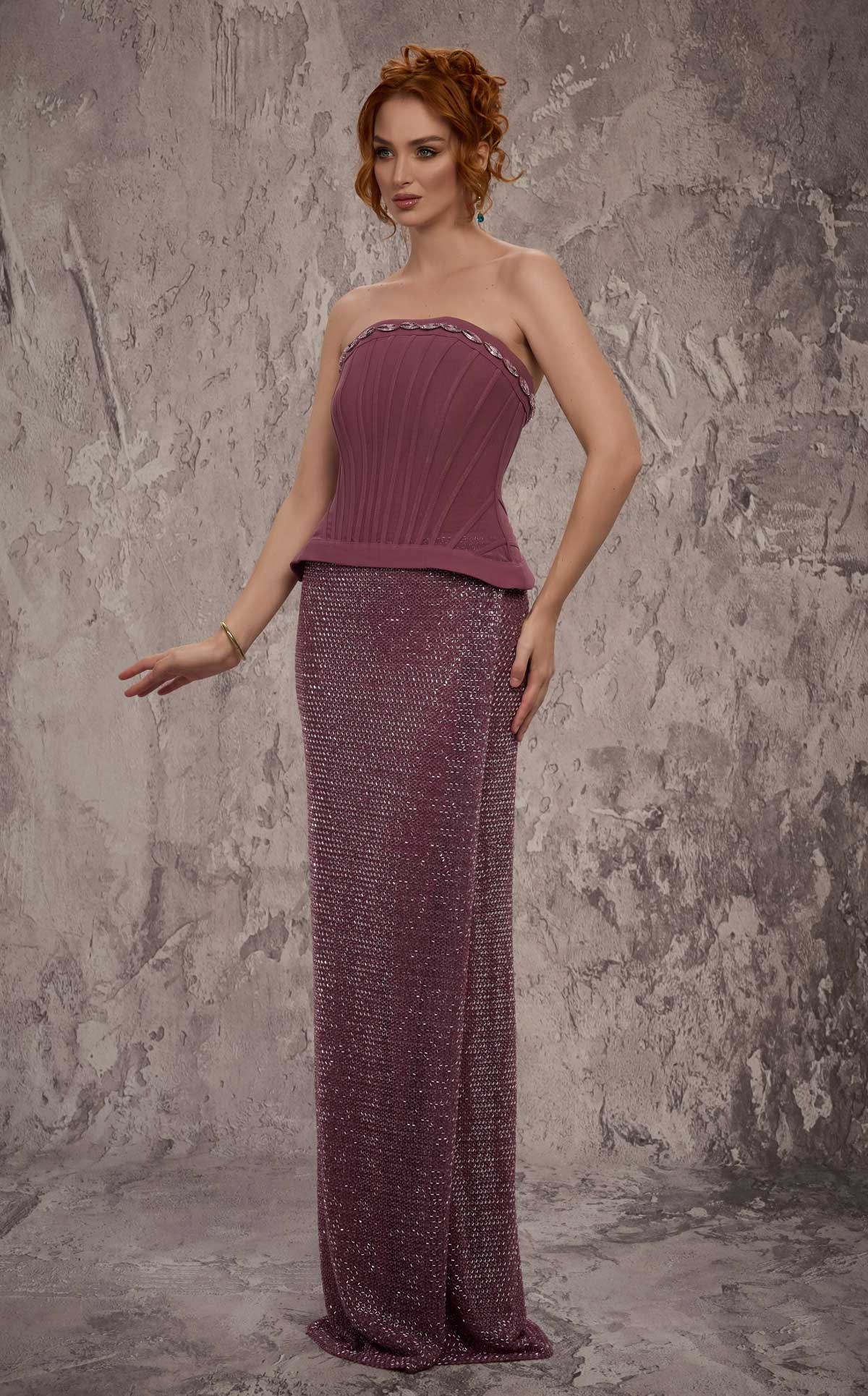 MNM Couture J03595: Beaded Column Gown with Olivia Corset