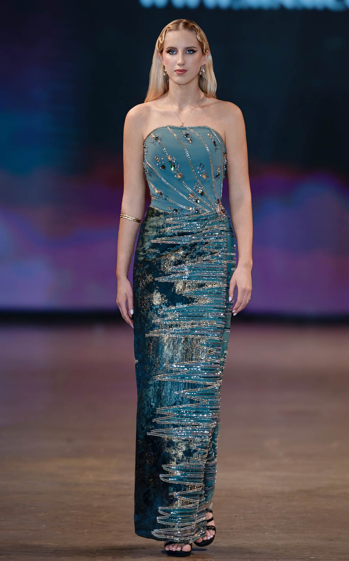 MNM Couture J03597: Crystal Bodice Slit Gown