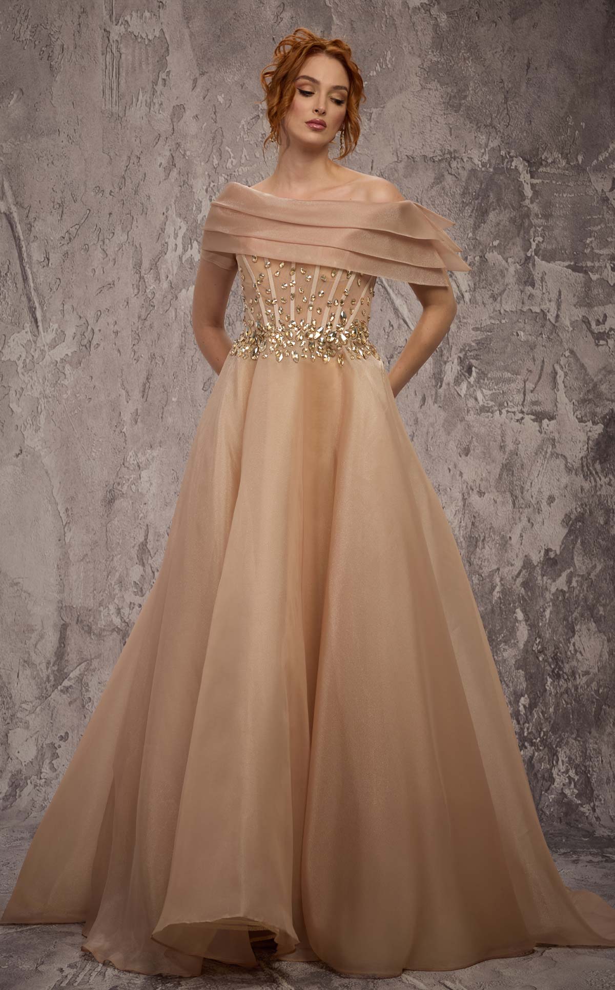 MNM Couture J03599: Crystal Organza Ballgown