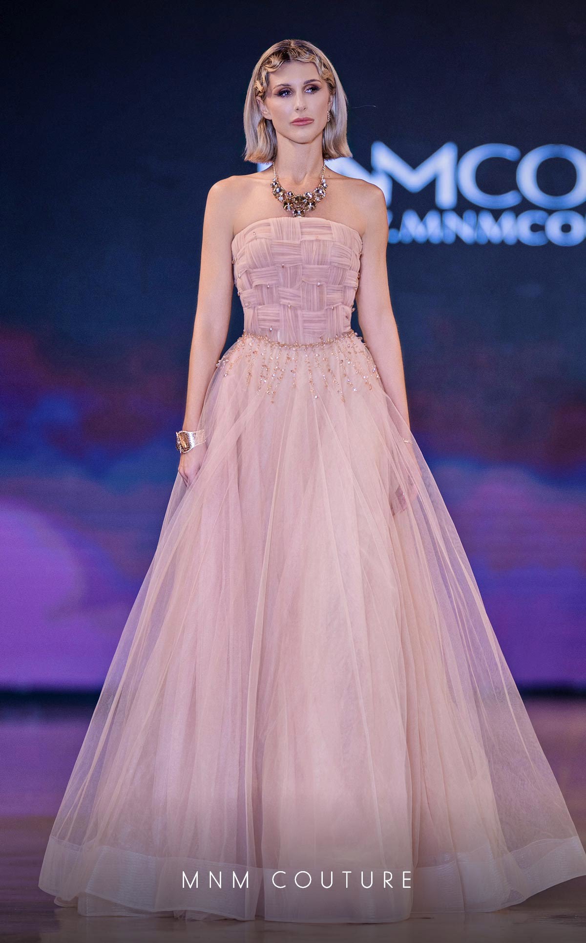 MNM Couture J03604: Strapless Basket-Weave Organza Gown