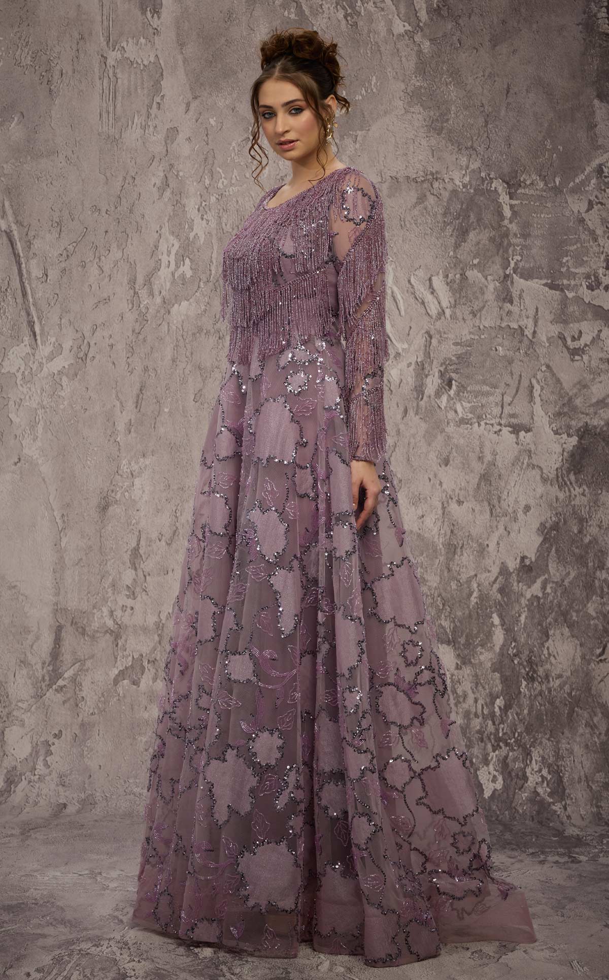 MNM Couture J03621: Fringe Beaded A-Line Gown