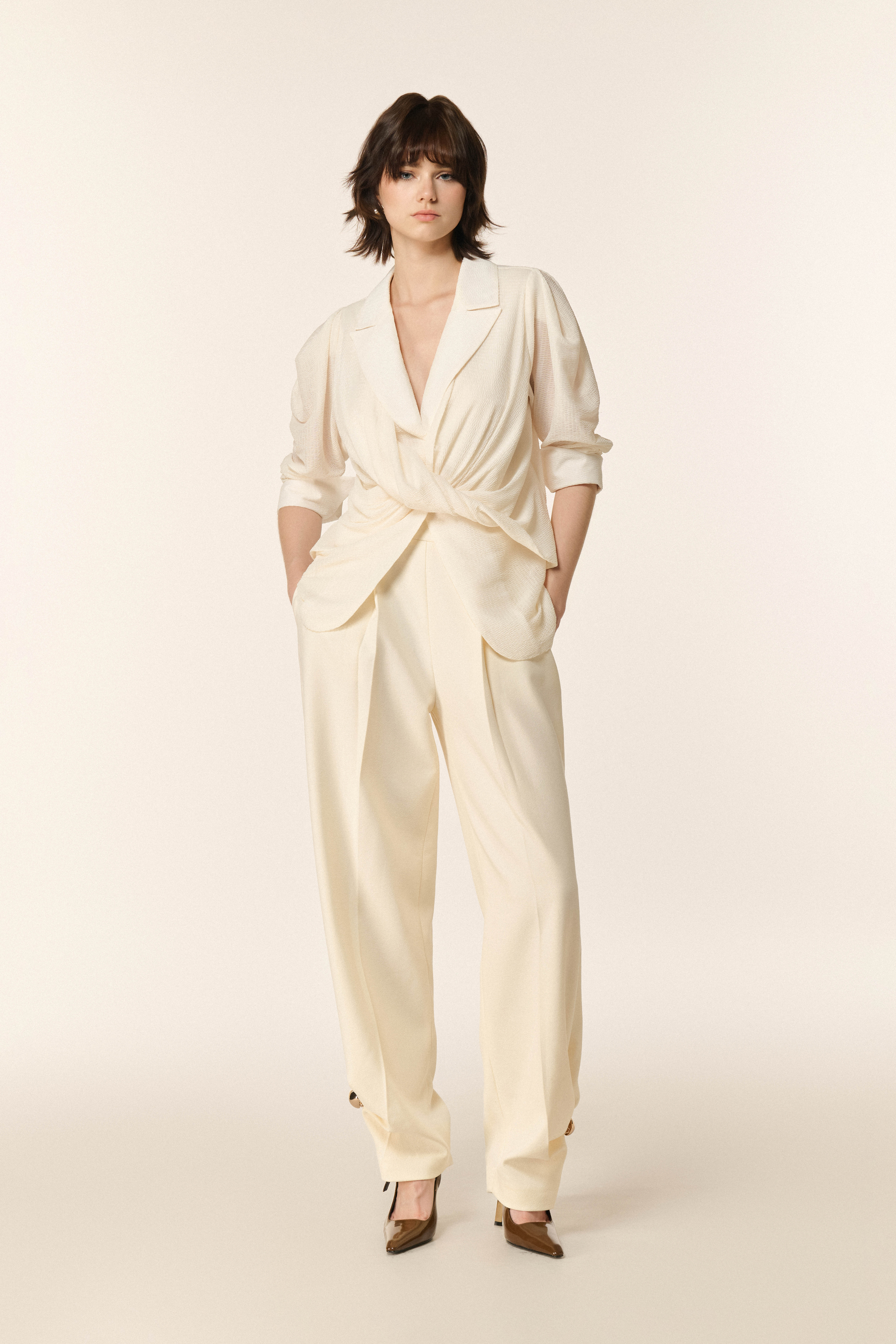 Jacquard Double Knit Crepe Pants