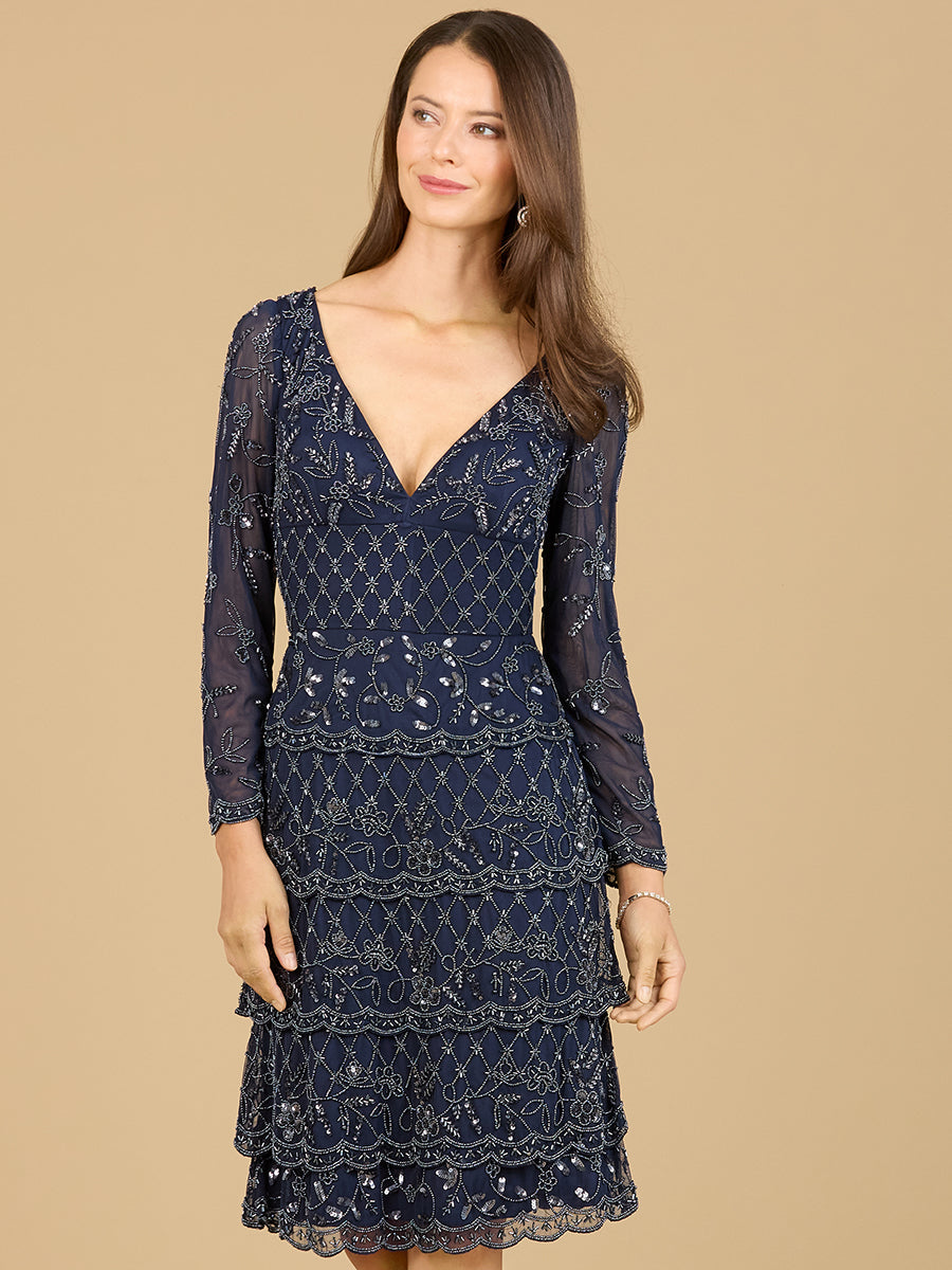 Knee Length, Long Sleeve Cocktail Dress 29223