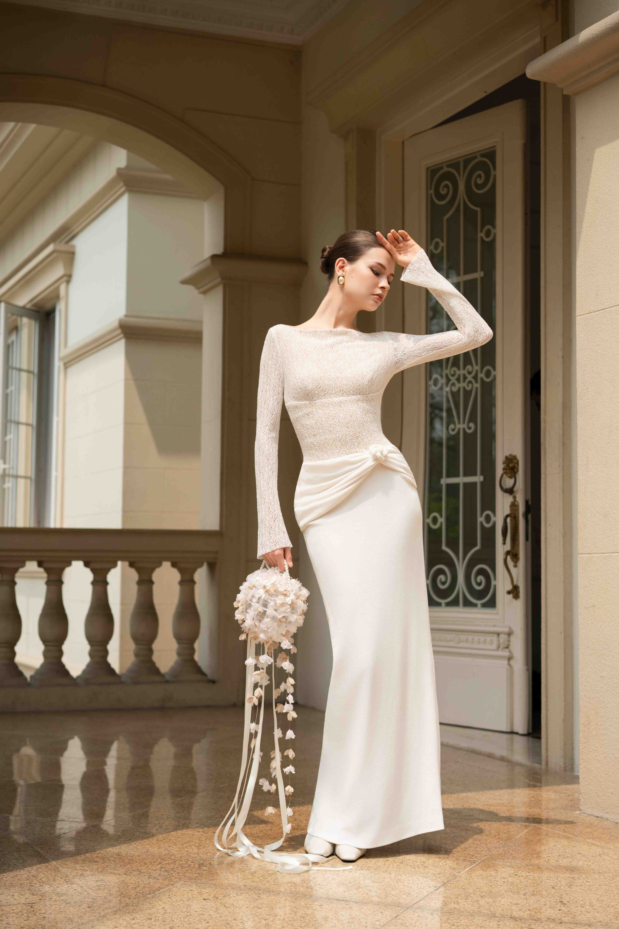 Draped Lace Pencil Dress