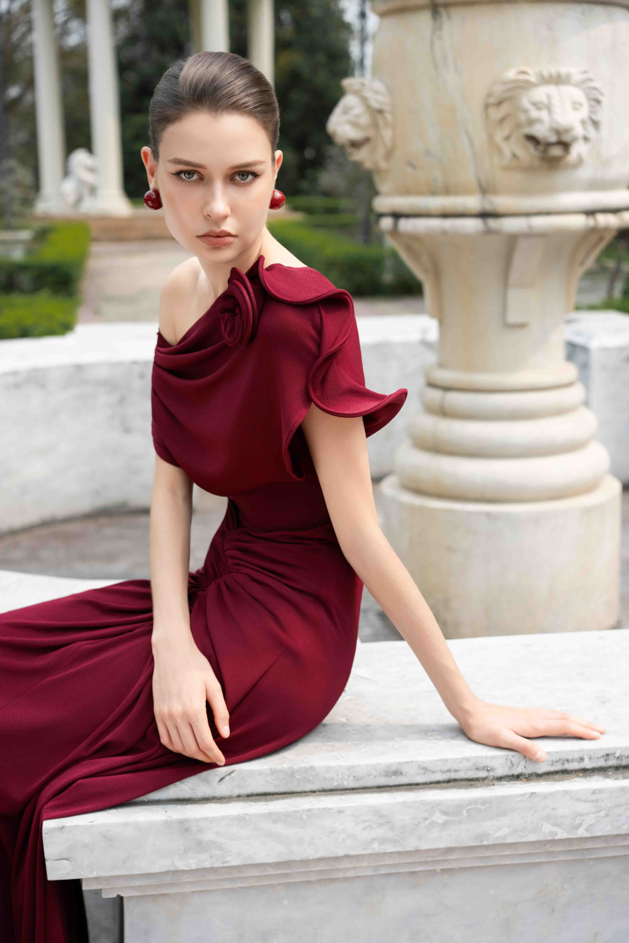 Orchid Drape Gown in Red