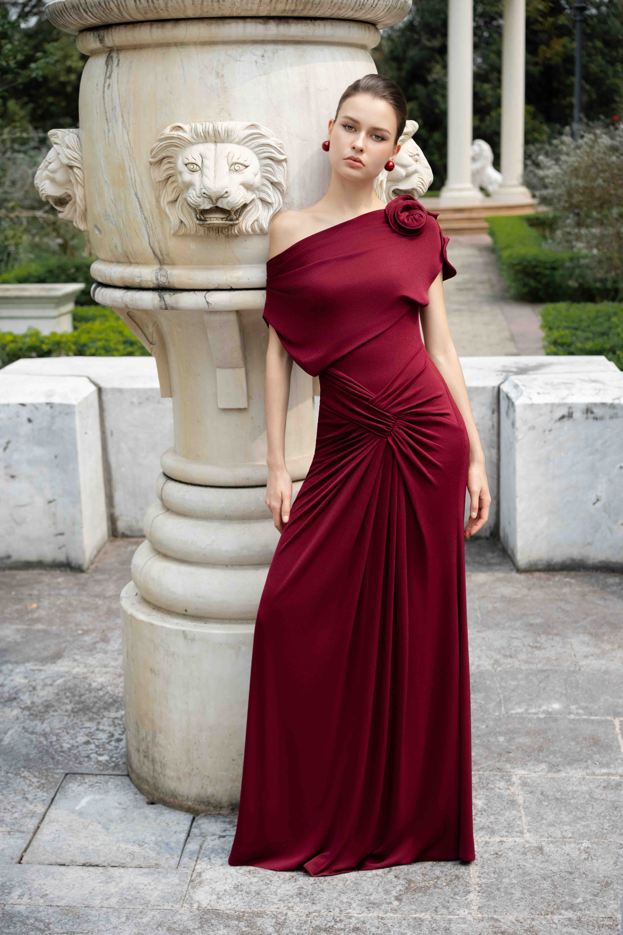 Orchid Drape Gown in Red