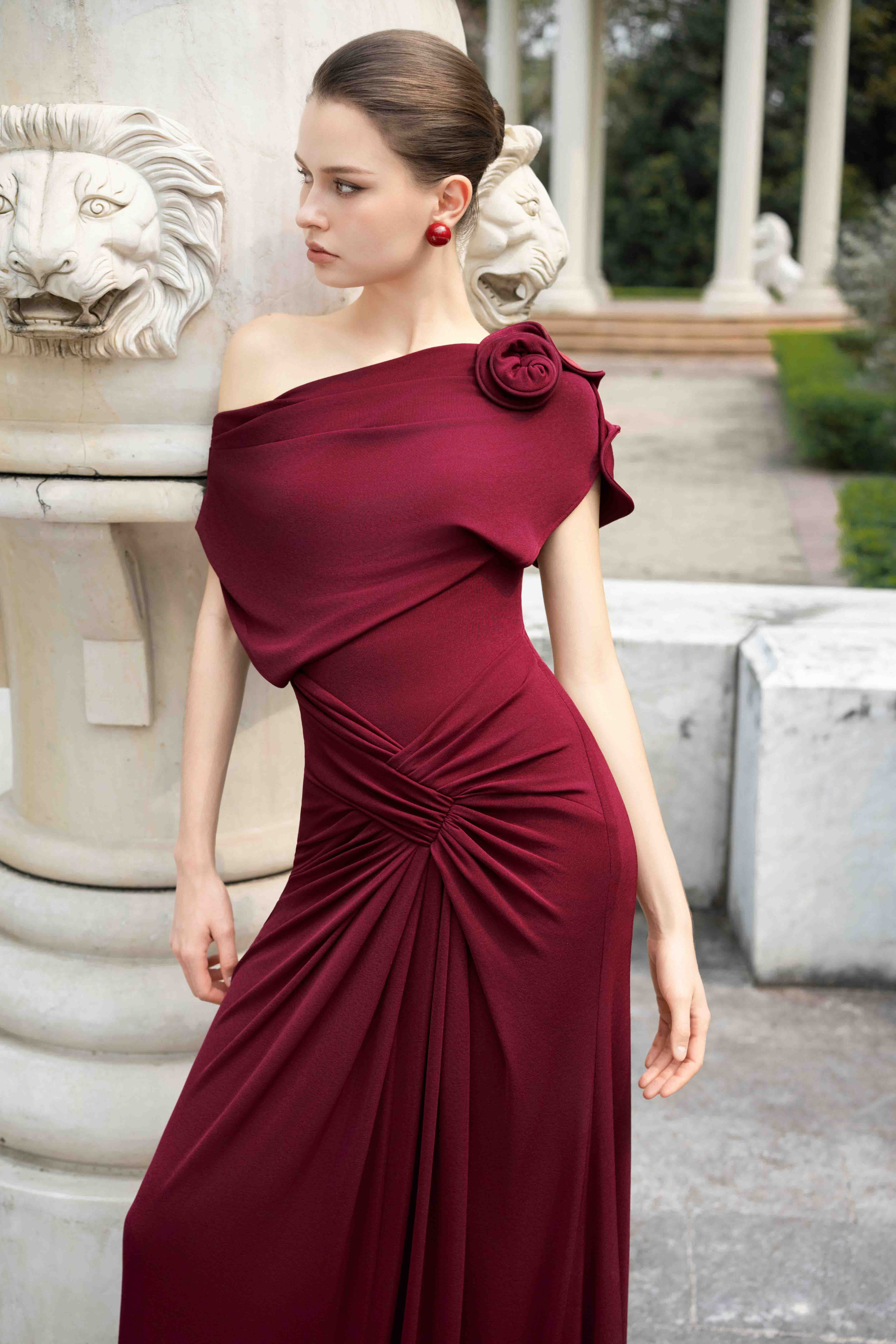 Orchid Drape Gown in Red