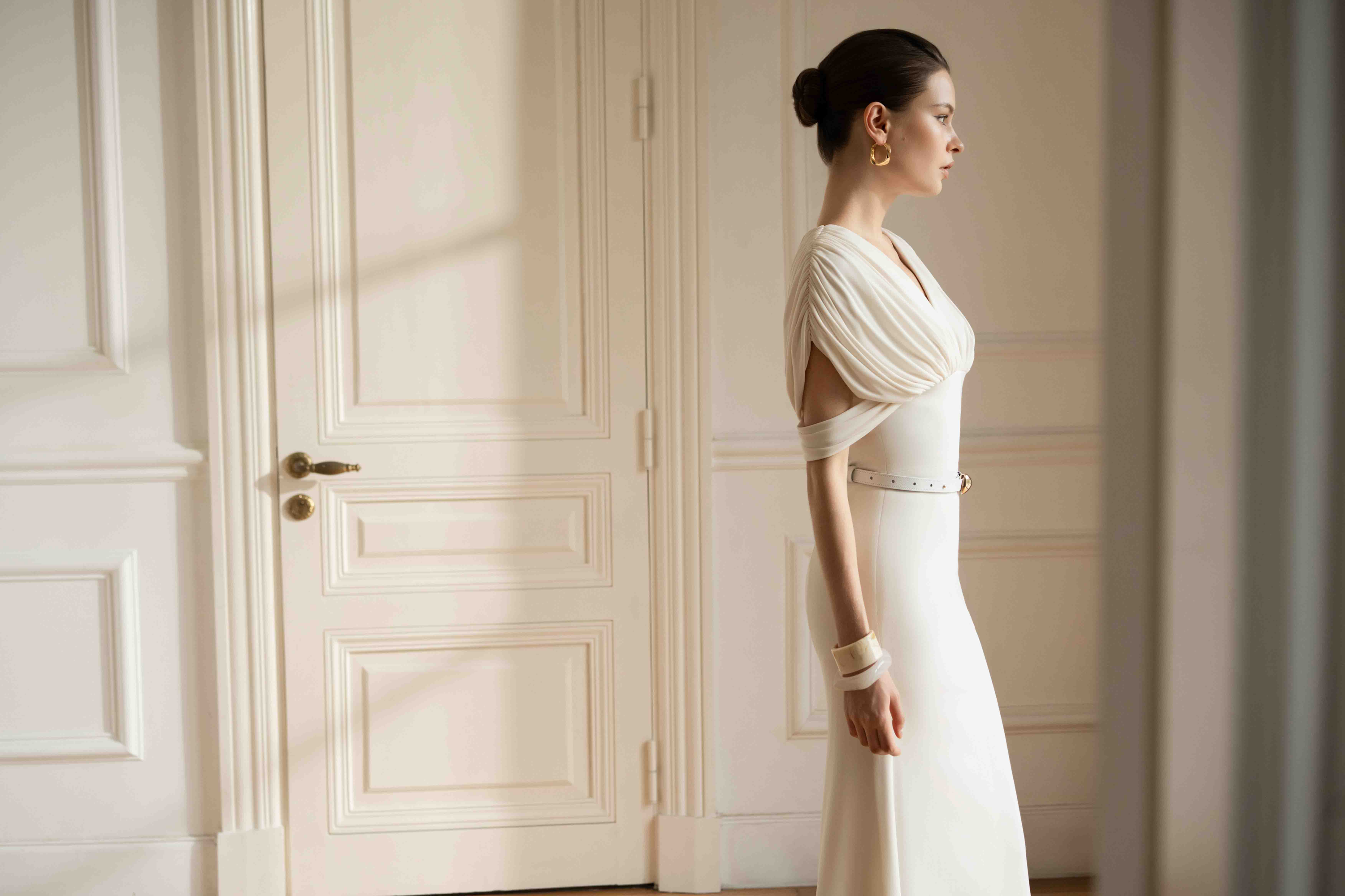 Echo Drape Dress in White