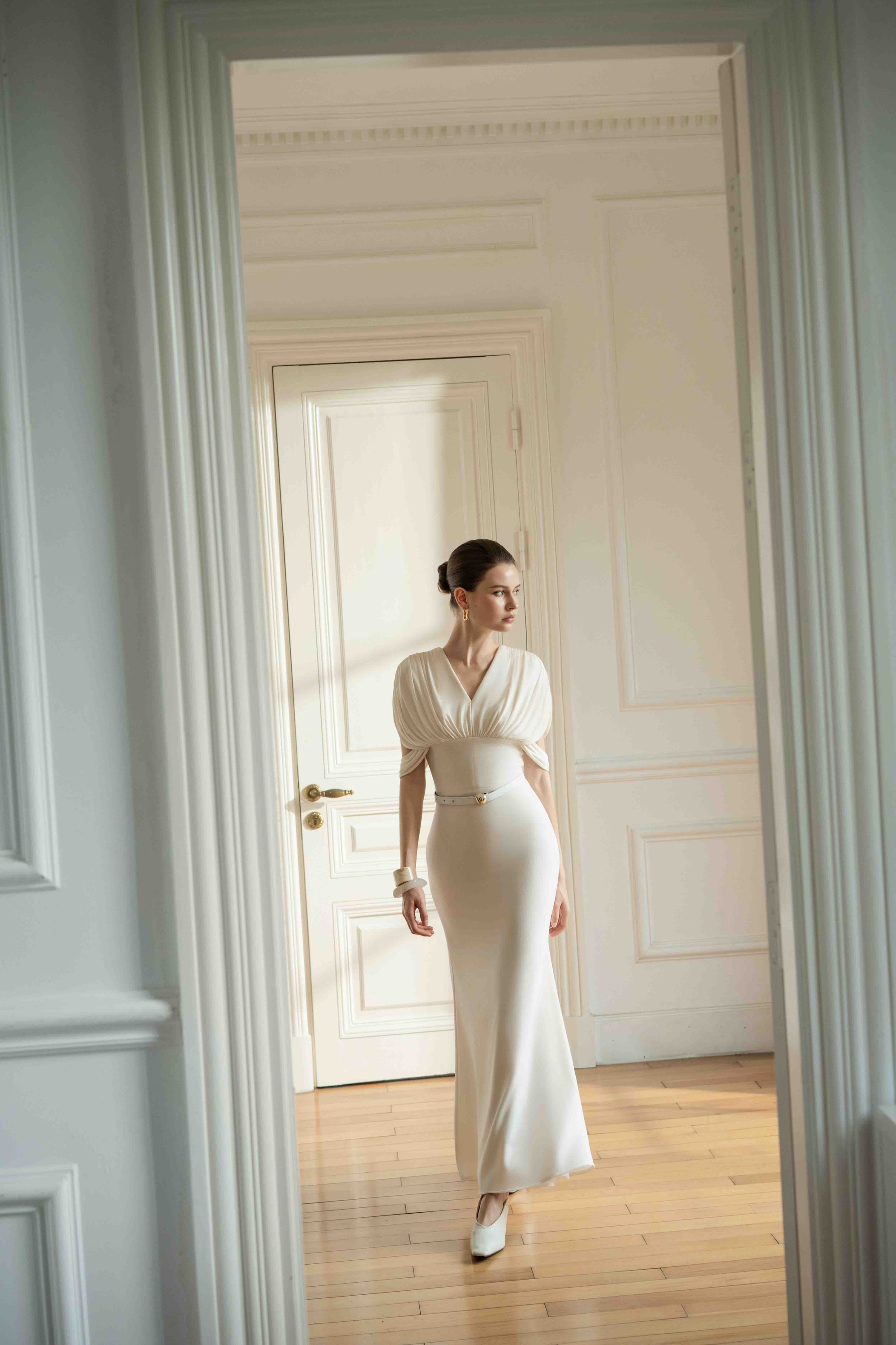 Echo Drape Dress in White