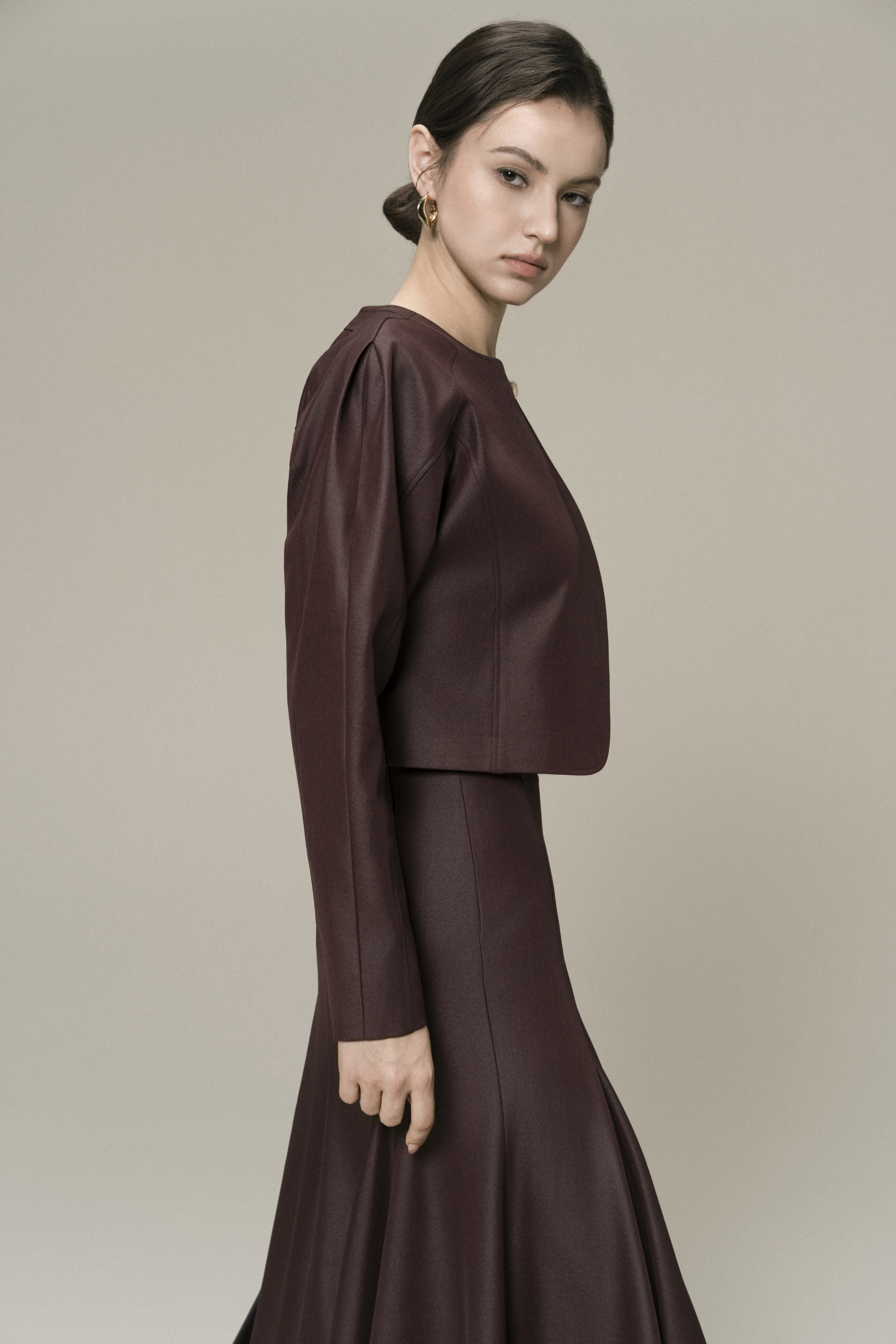 Solstice Cropped Jacket & Halo Fishtail Skirt in Chicory Coffee