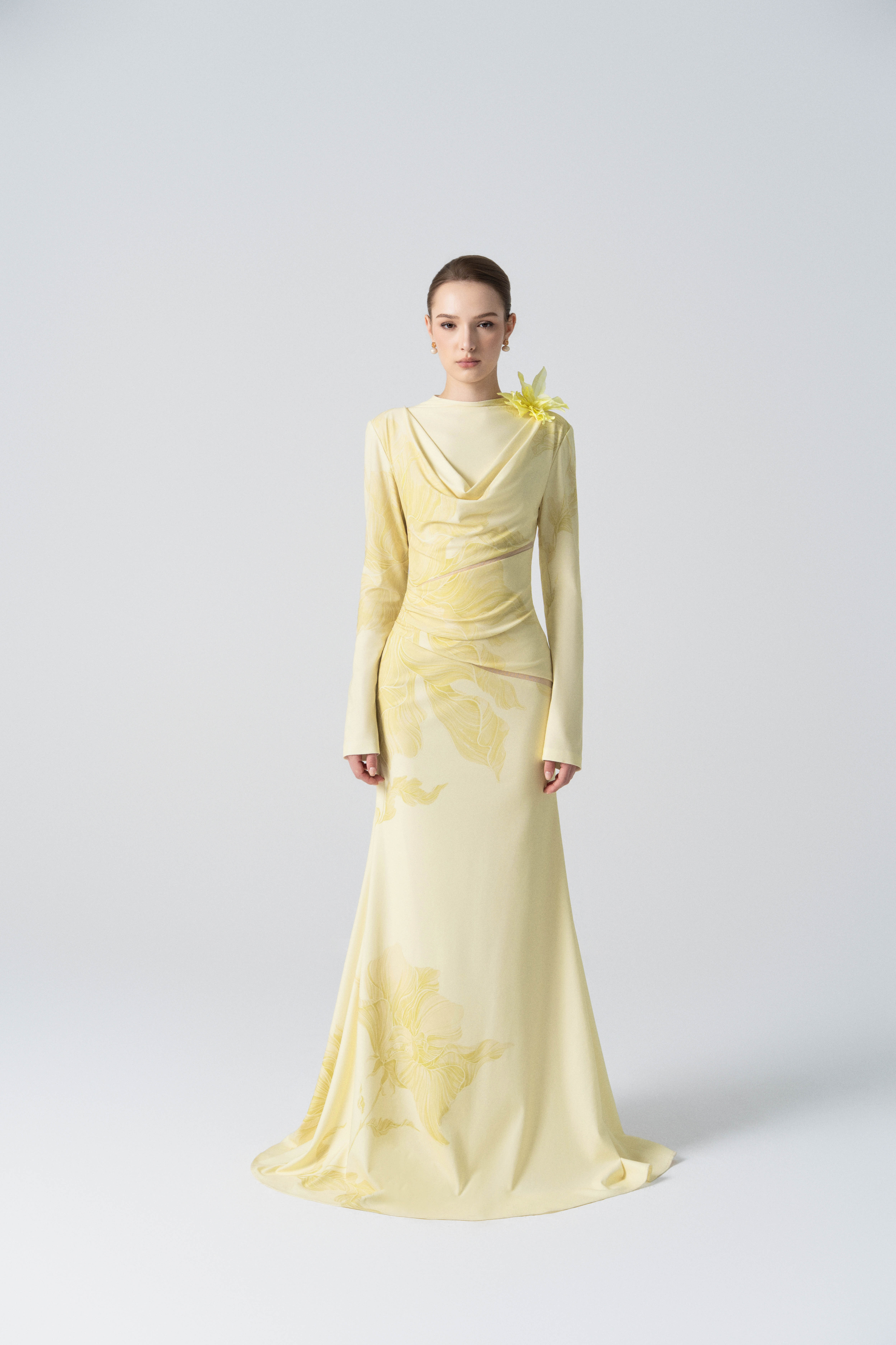 Blossom Drift Fishtail Gown in Almond Oil