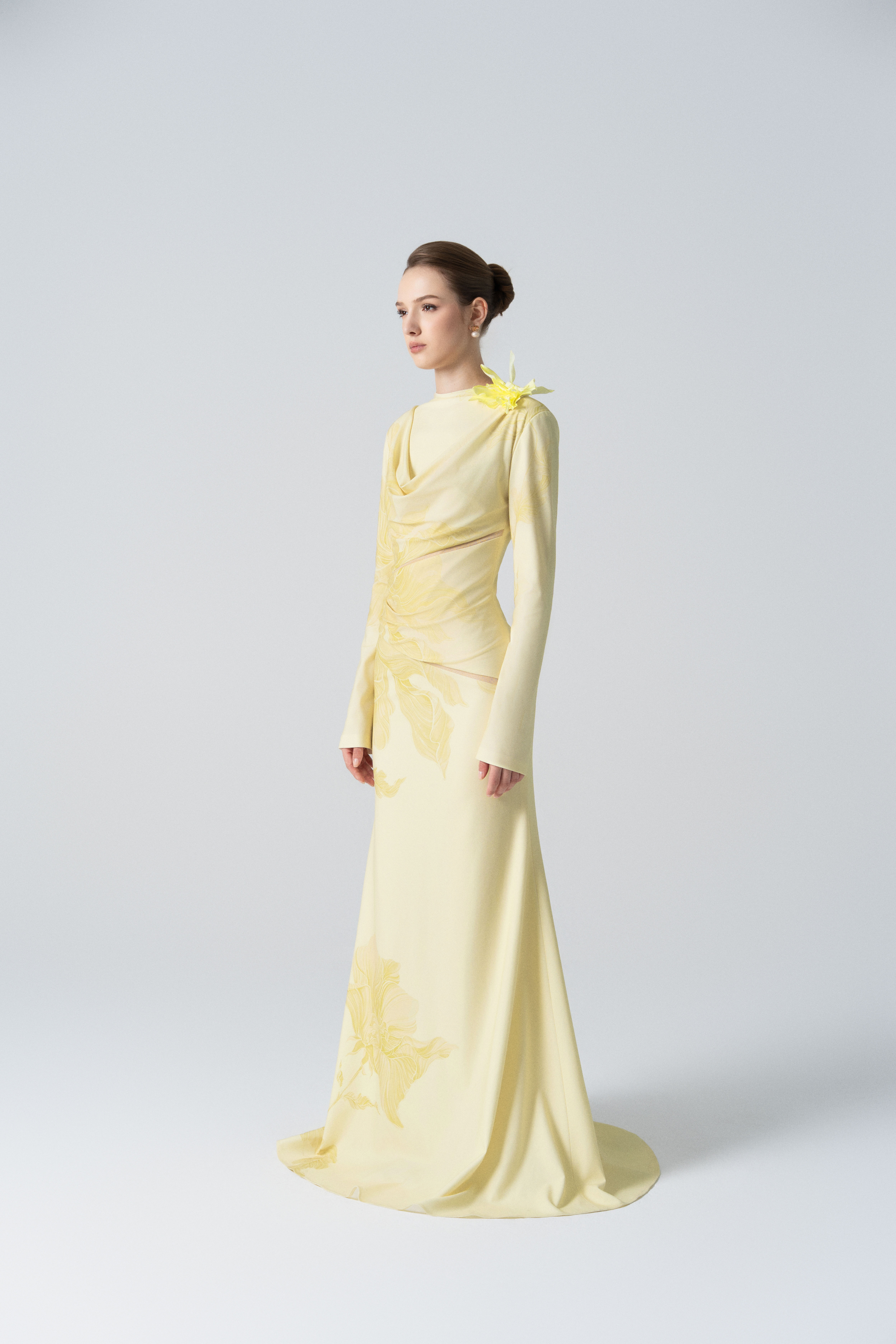 Blossom Drift Fishtail Gown in Almond Oil