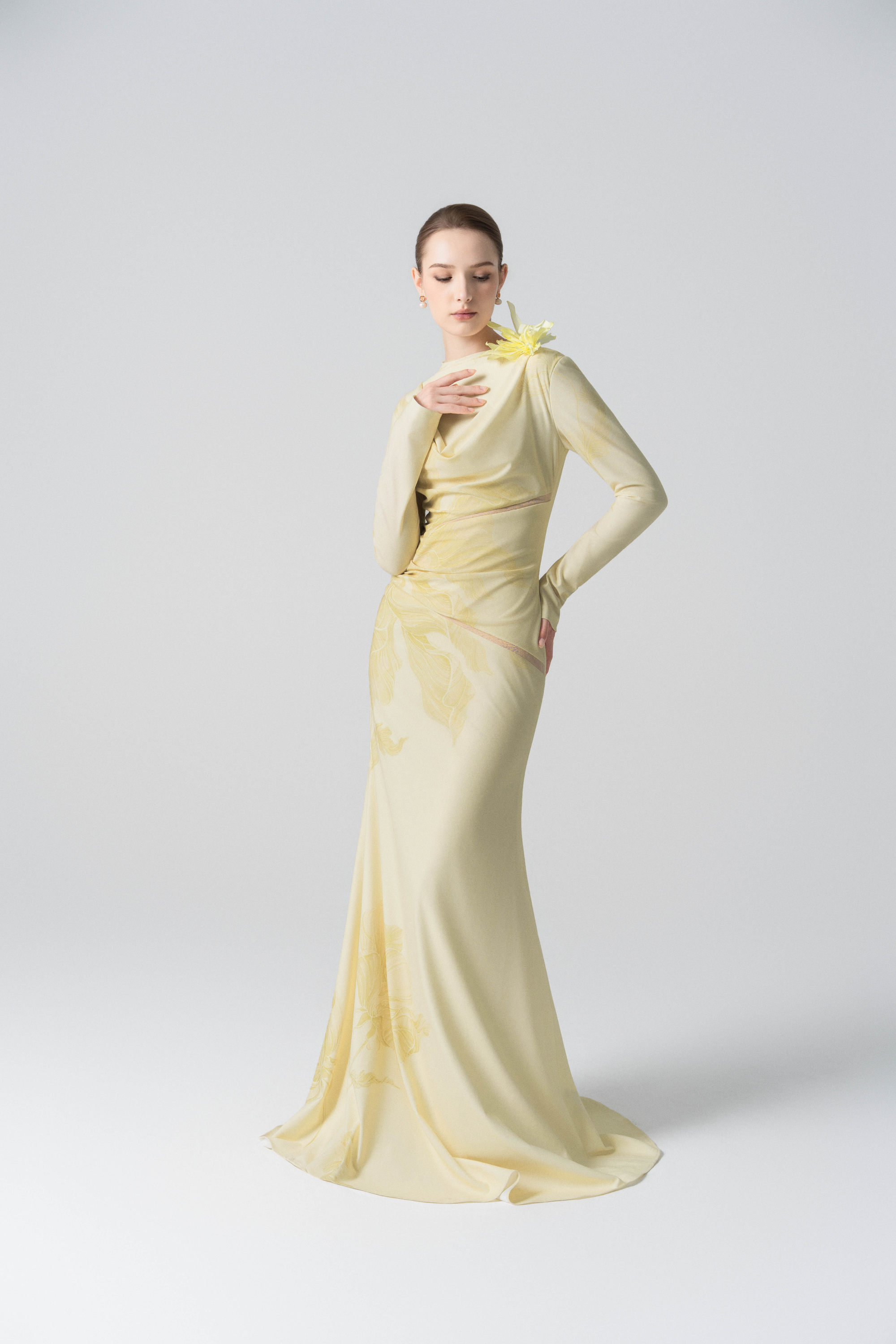 Blossom Drift Fishtail Gown in Almond Oil