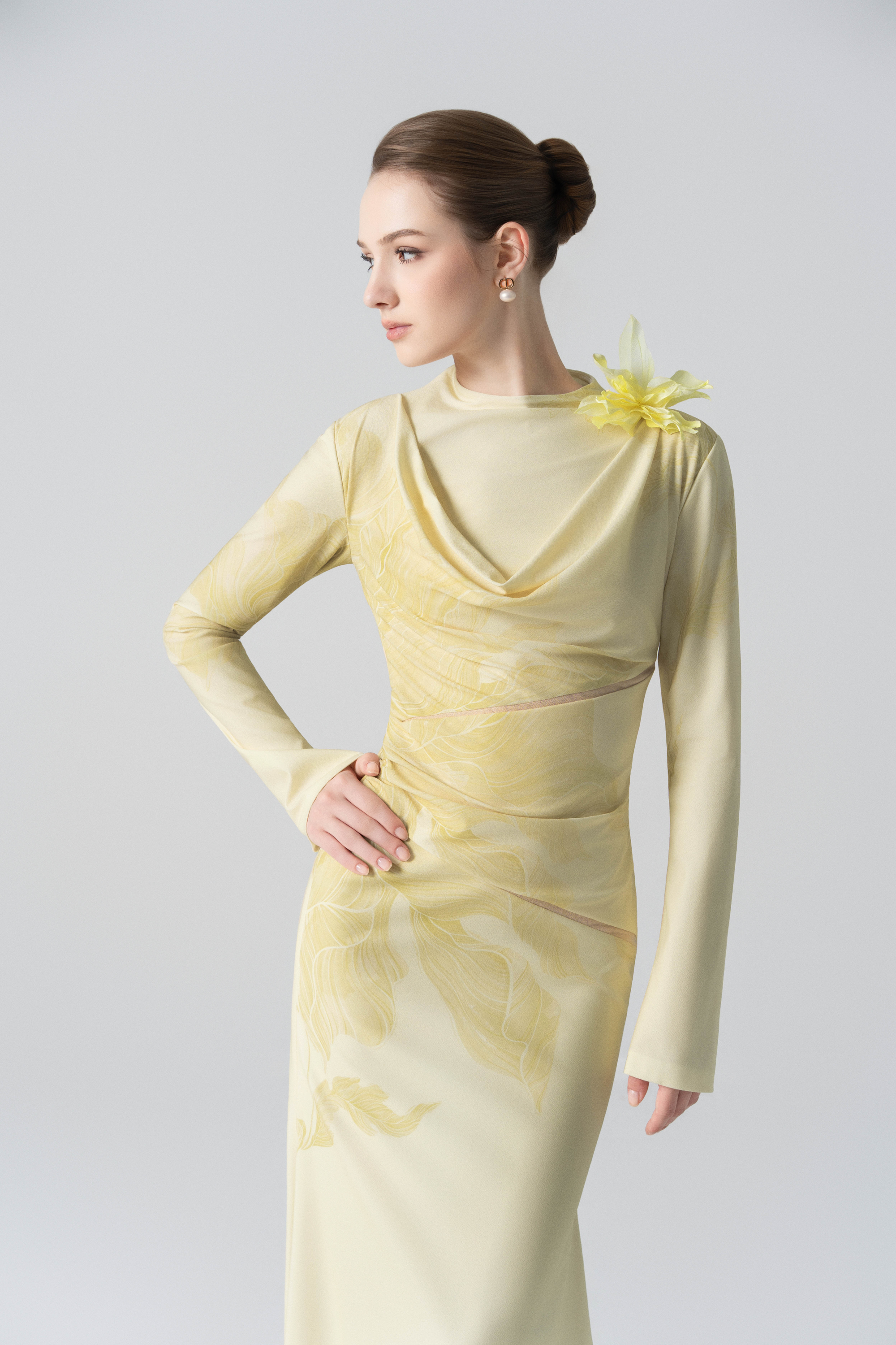 Blossom Drift Fishtail Gown in Almond Oil