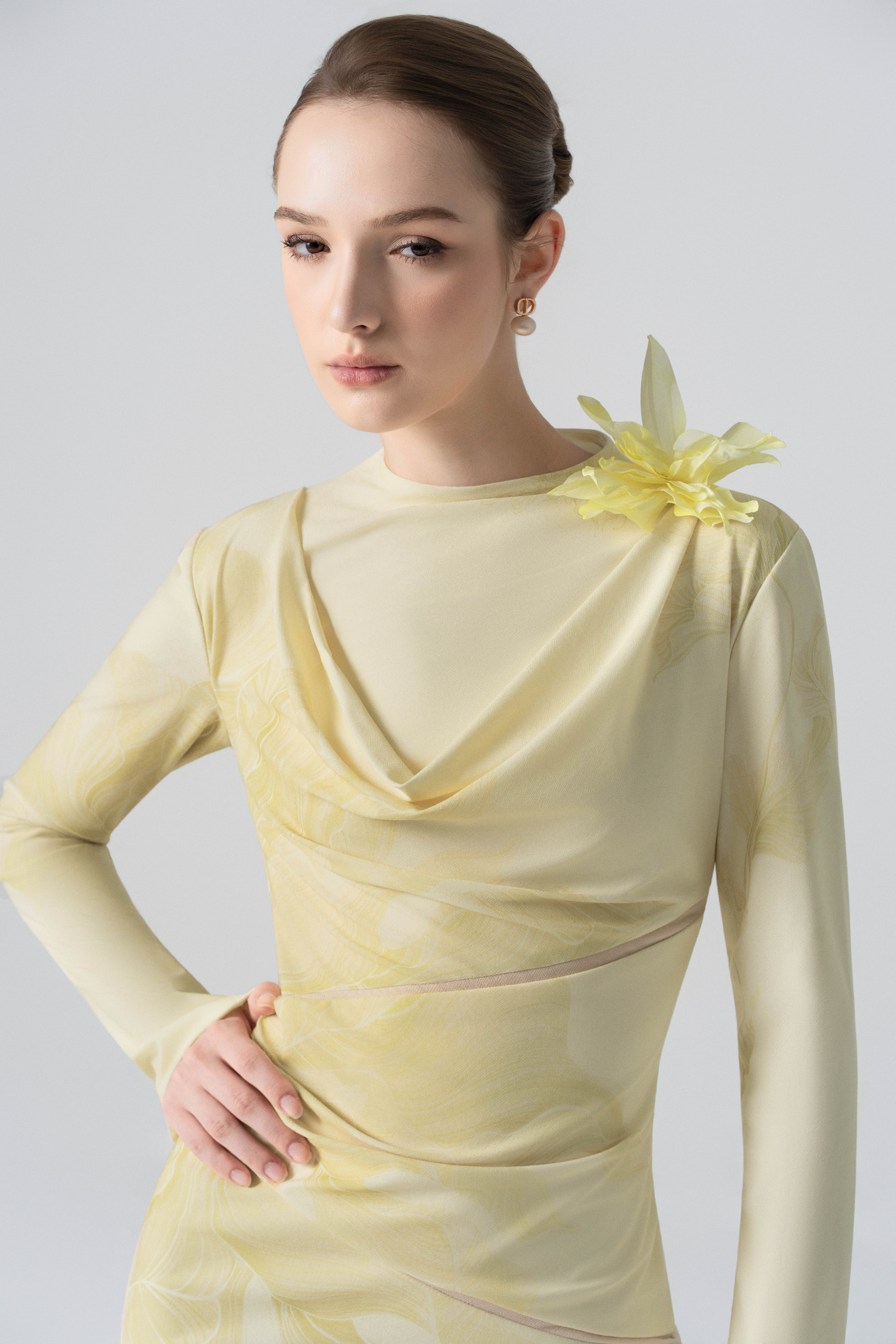 Blossom Drift Fishtail Gown in Almond Oil