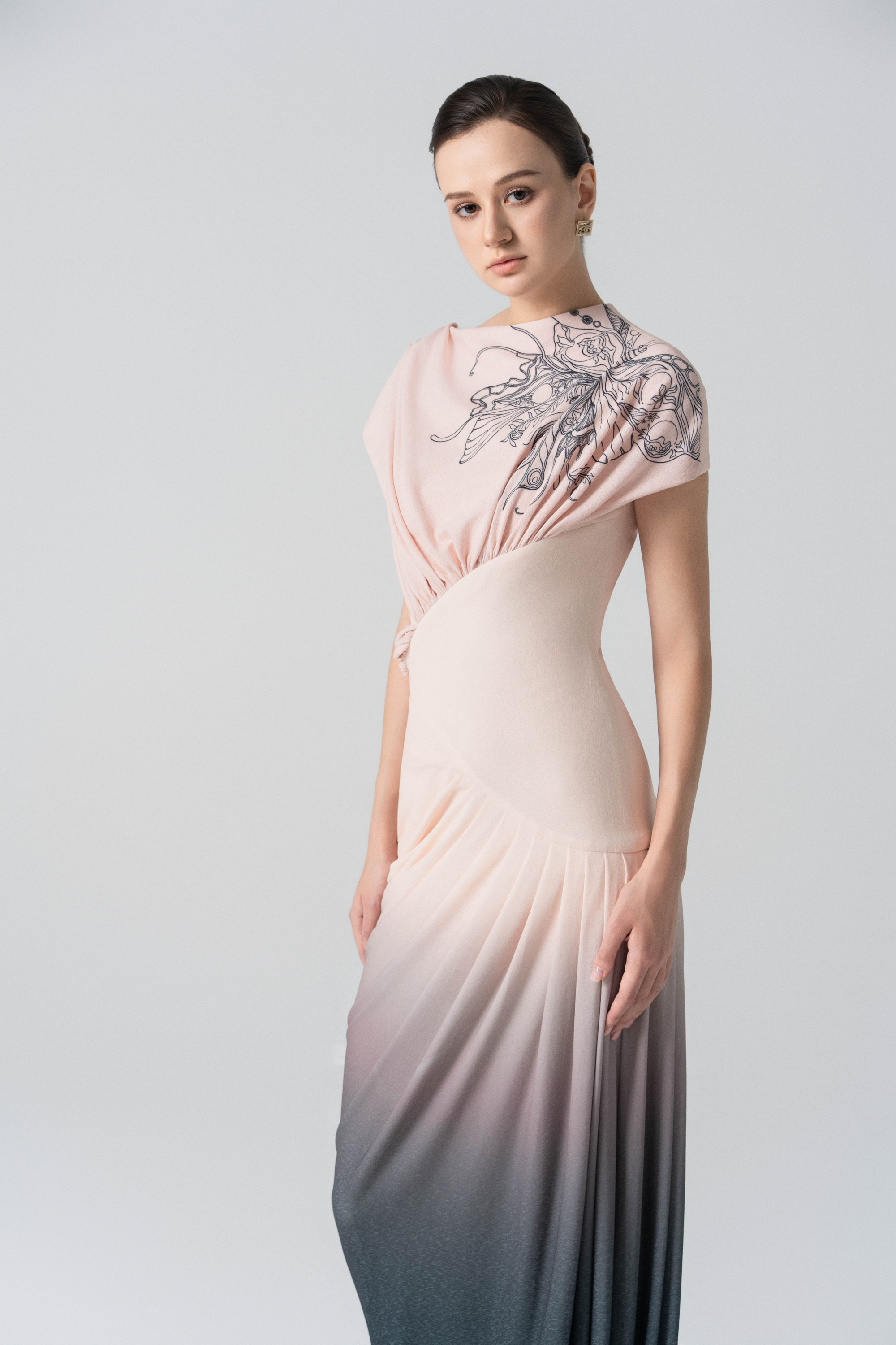 Blush Horizon Midi Ombre Dress in Pale Peach