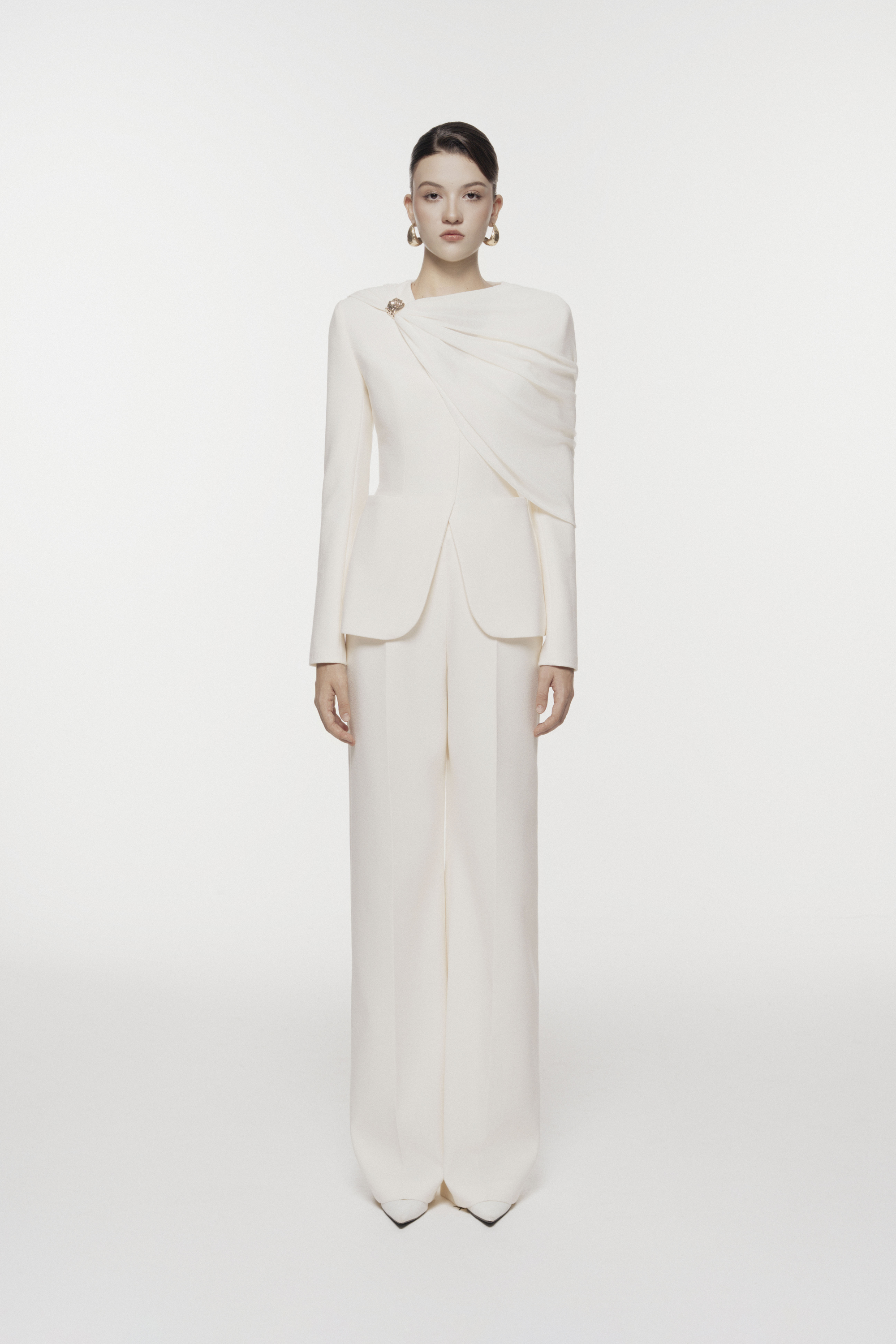 Draped Shoulder Tailored Set Design