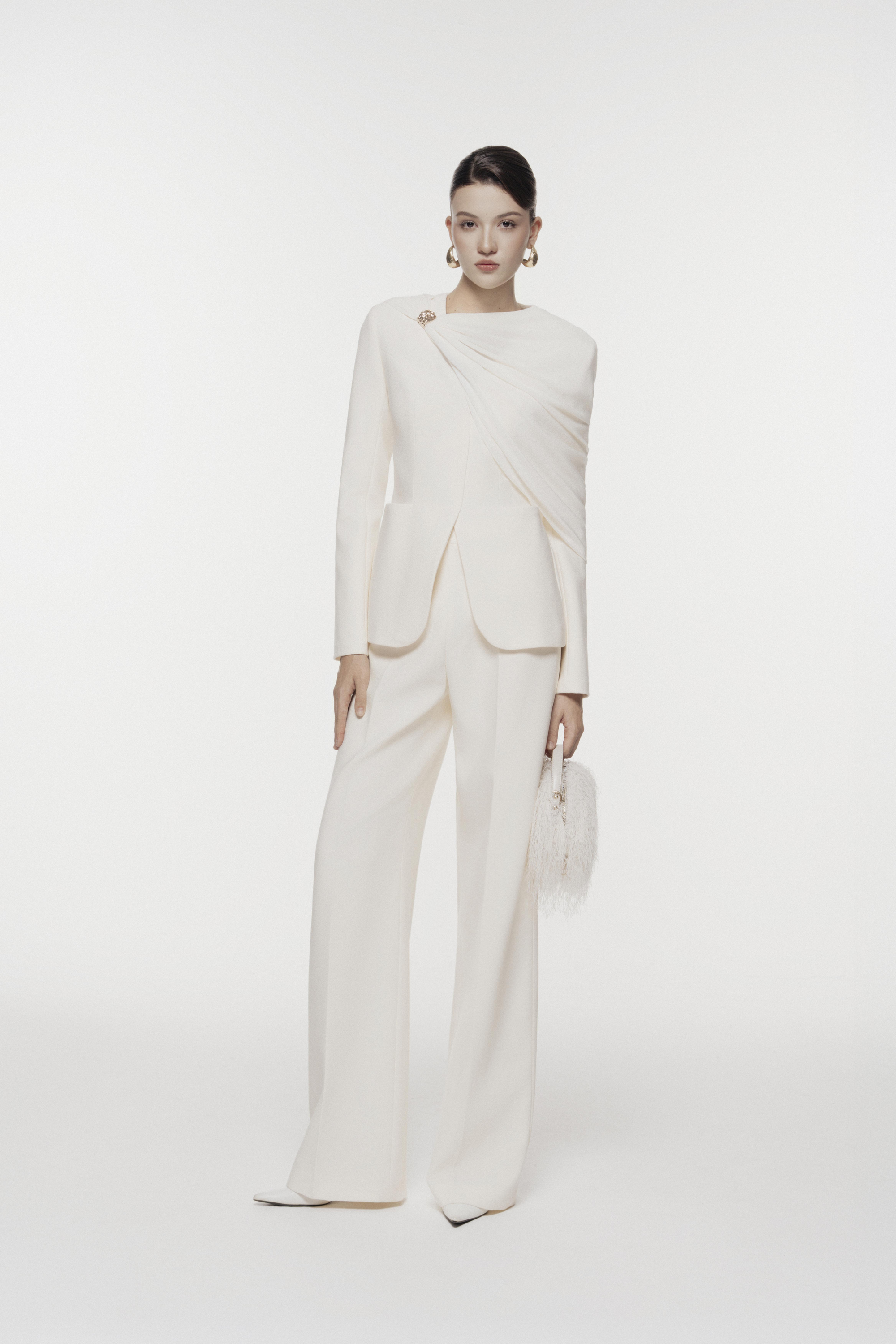 Draped Shoulder Tailored Set Design