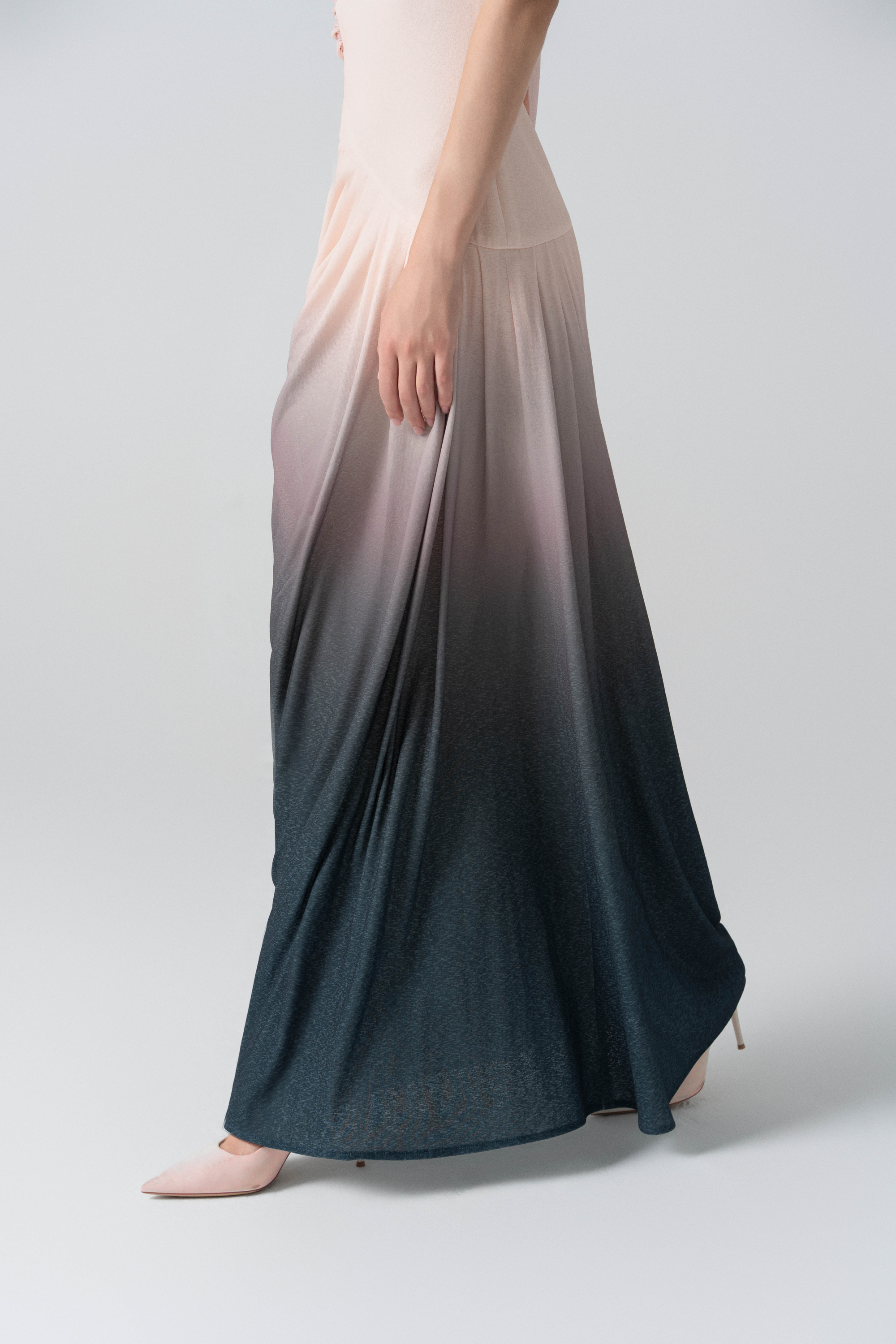 Blush Horizon Midi Ombre Dress in Pale Peach