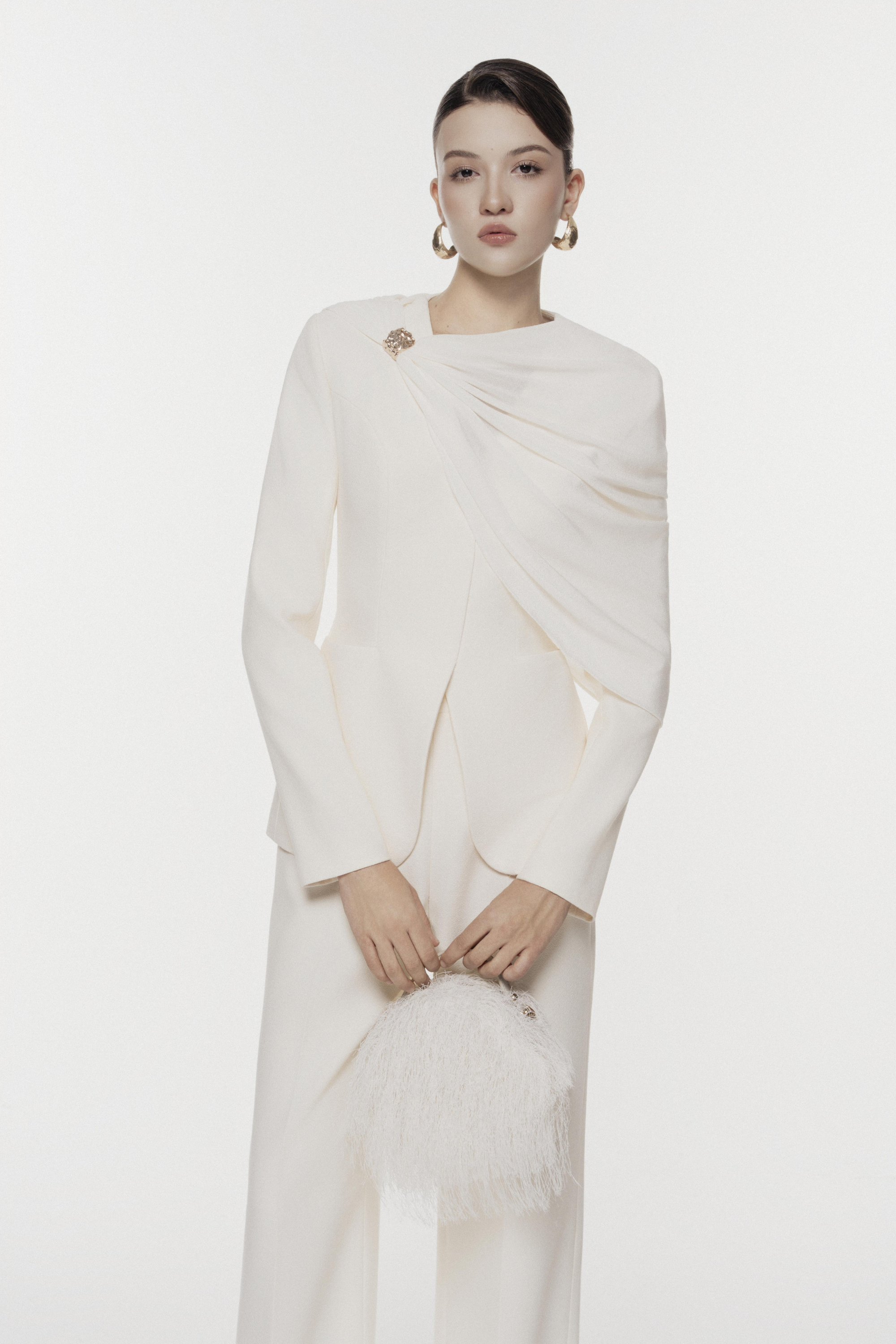 Draped Shoulder Tailored Set Design