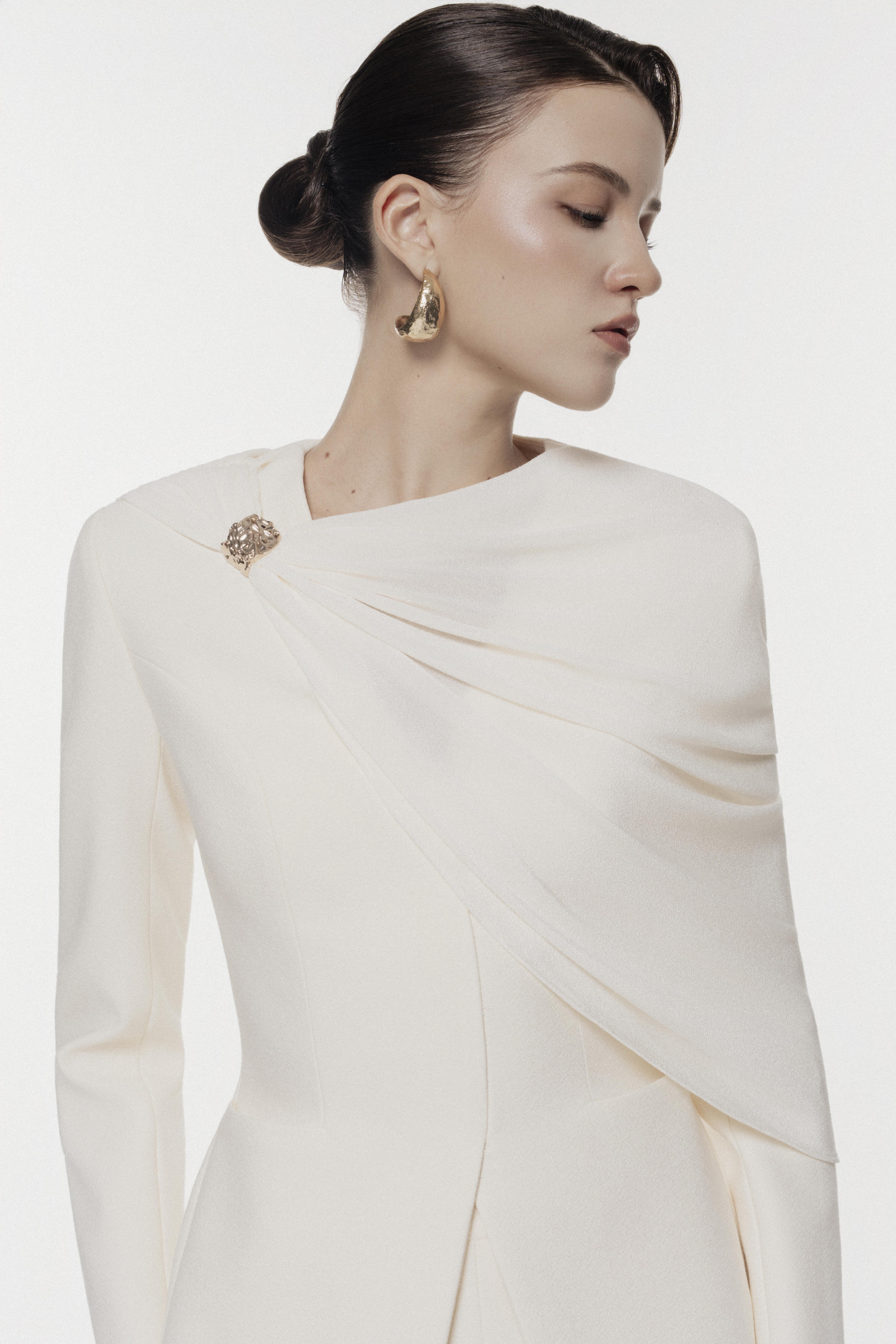 Draped Shoulder Tailored Set Design