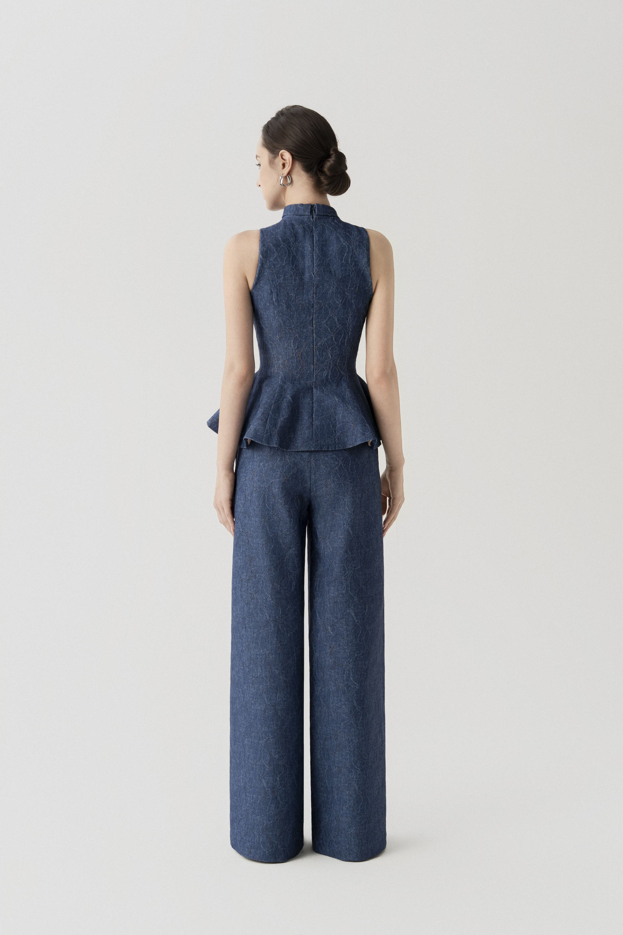 Floral Denim sleeveless Top & Basic Trousers