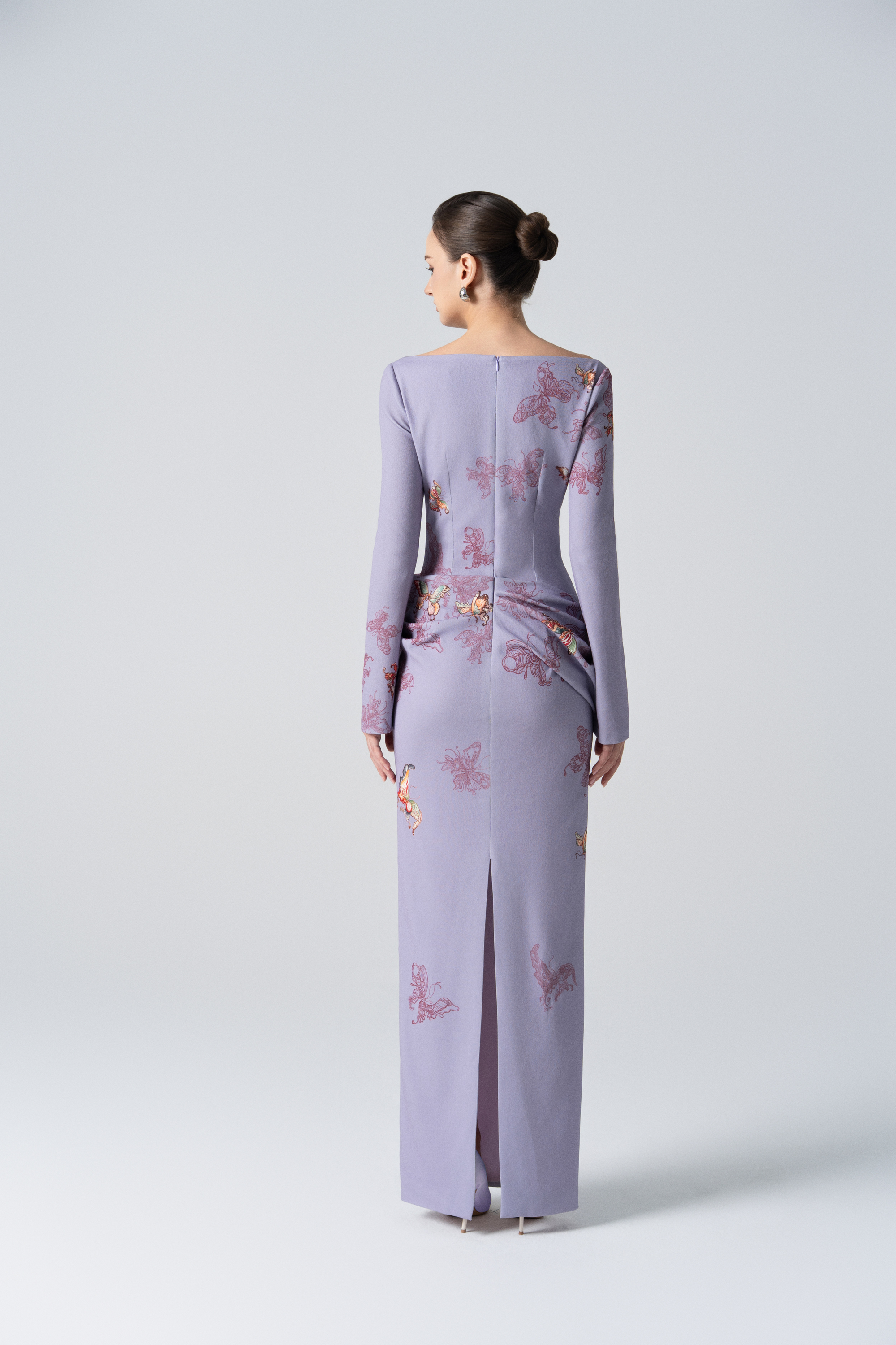 Butterfly Veil Pencil Dress in Almond Oil