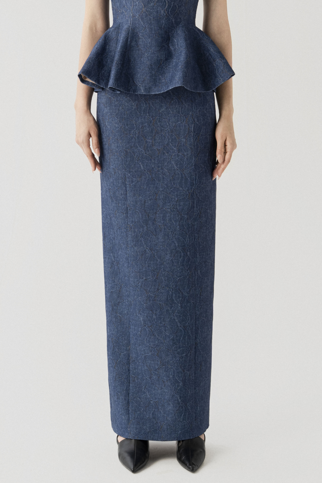 Floral Denim Midi Skirt