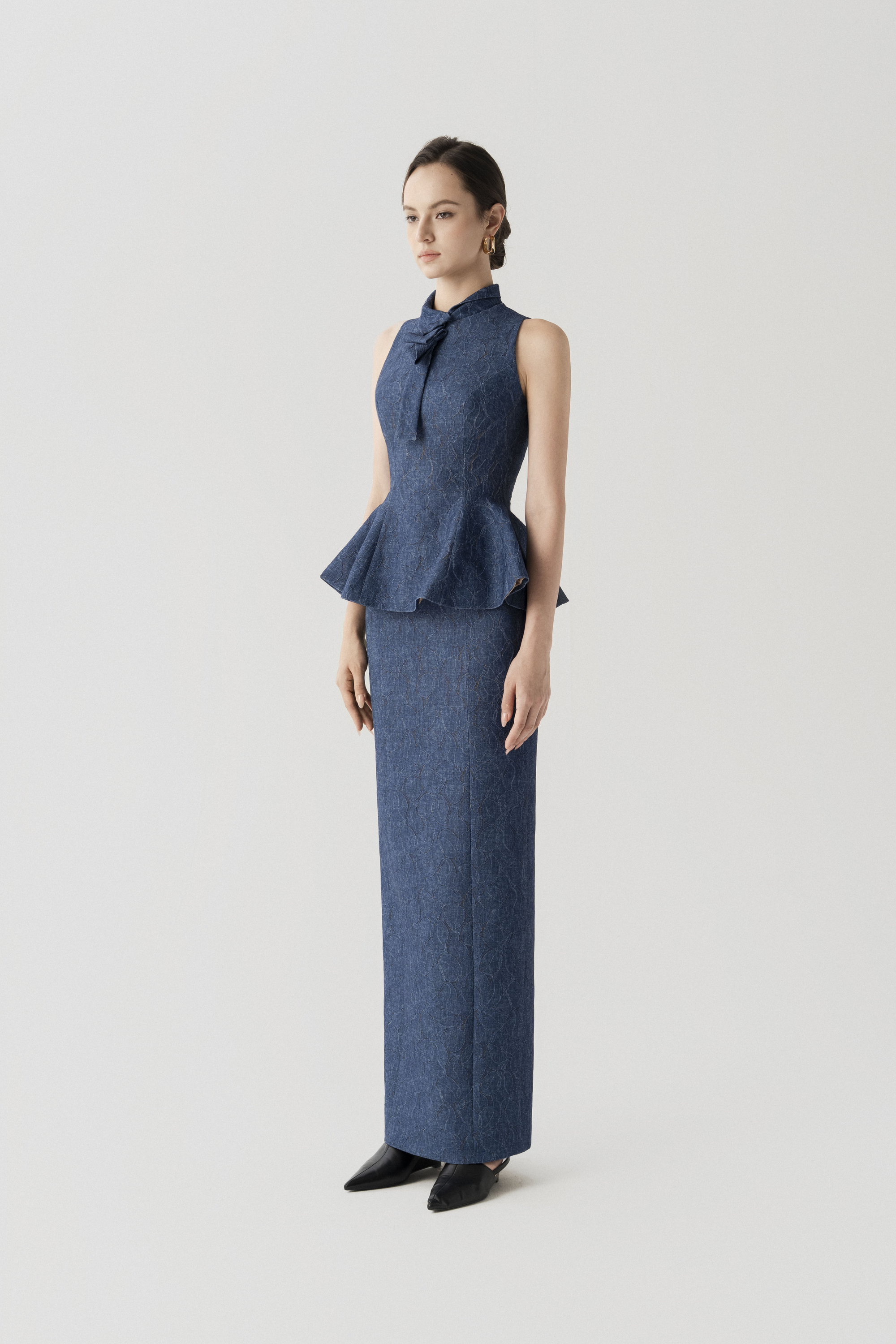 Floral Denim Midi Skirt