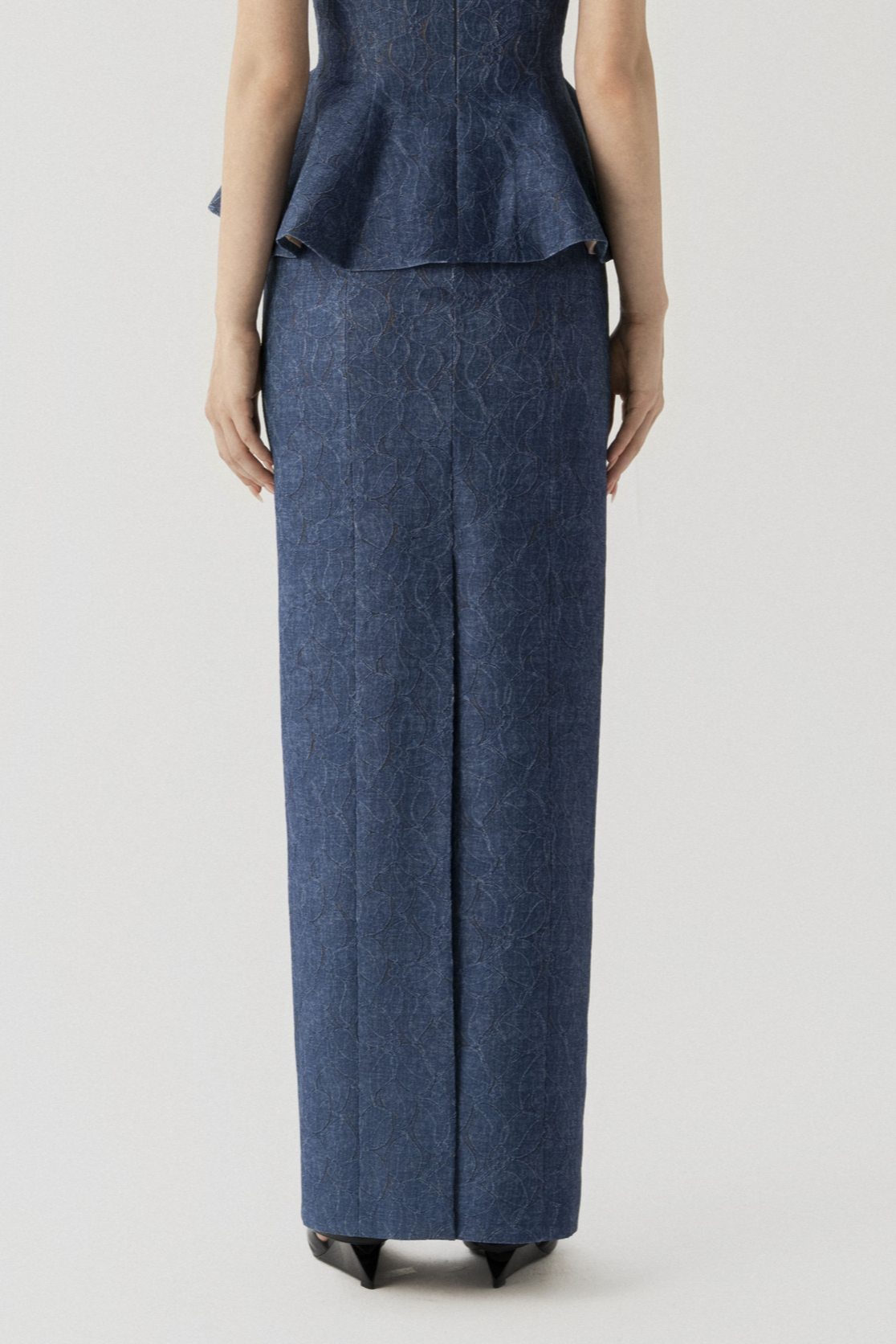 Floral Denim Midi Skirt