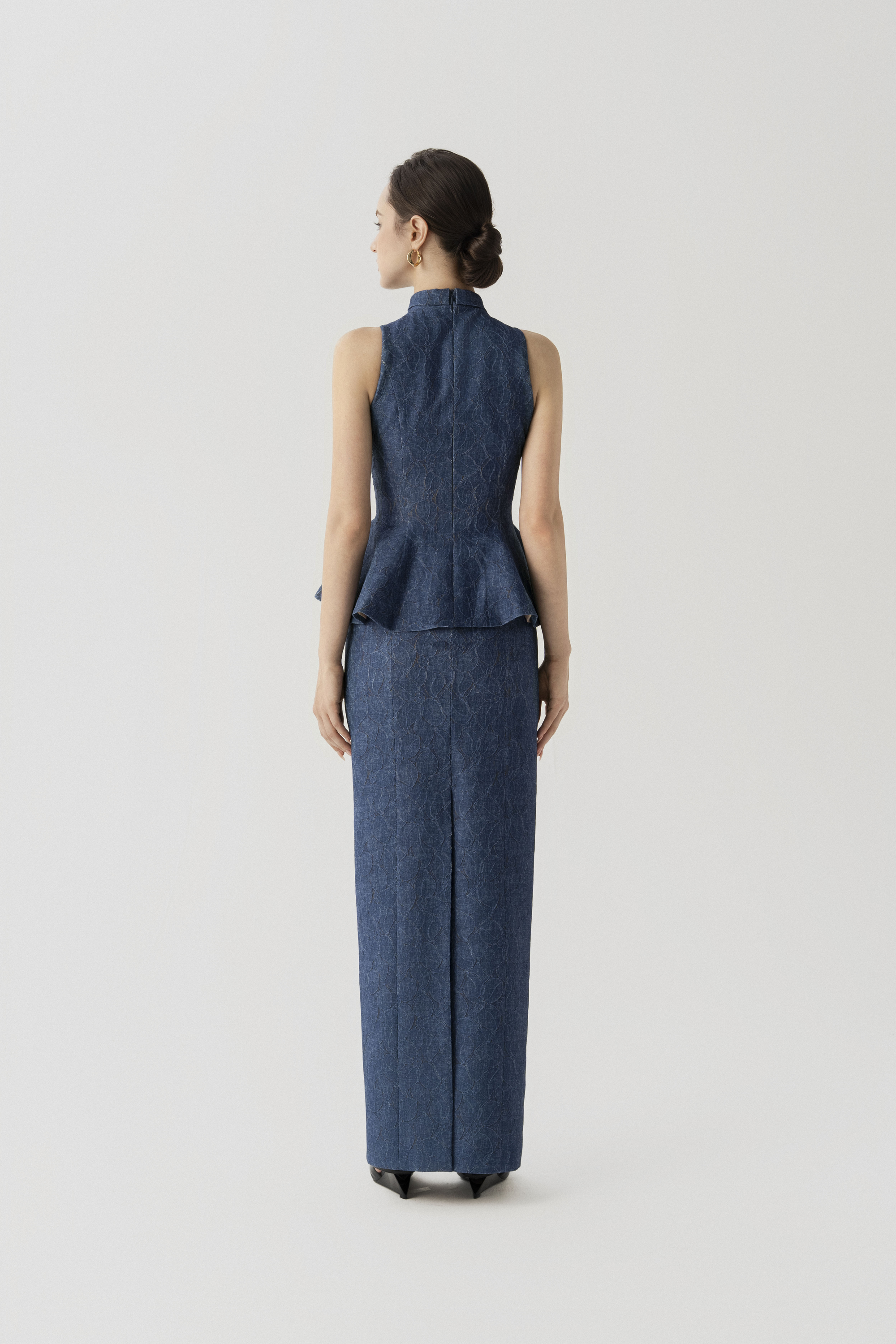 Floral Denim Midi Skirt