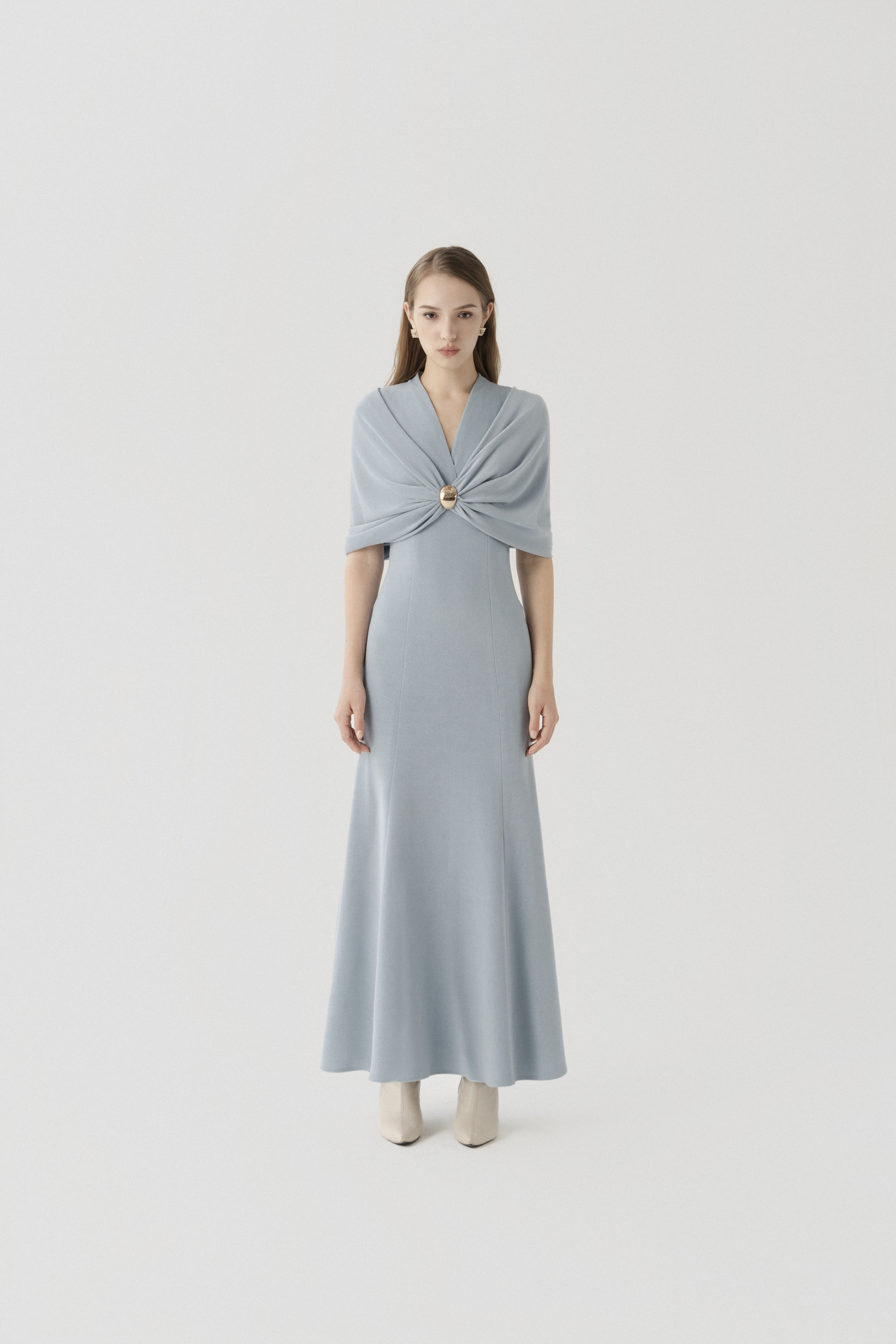 Halo Peplum Midi Dress in Sky Blue