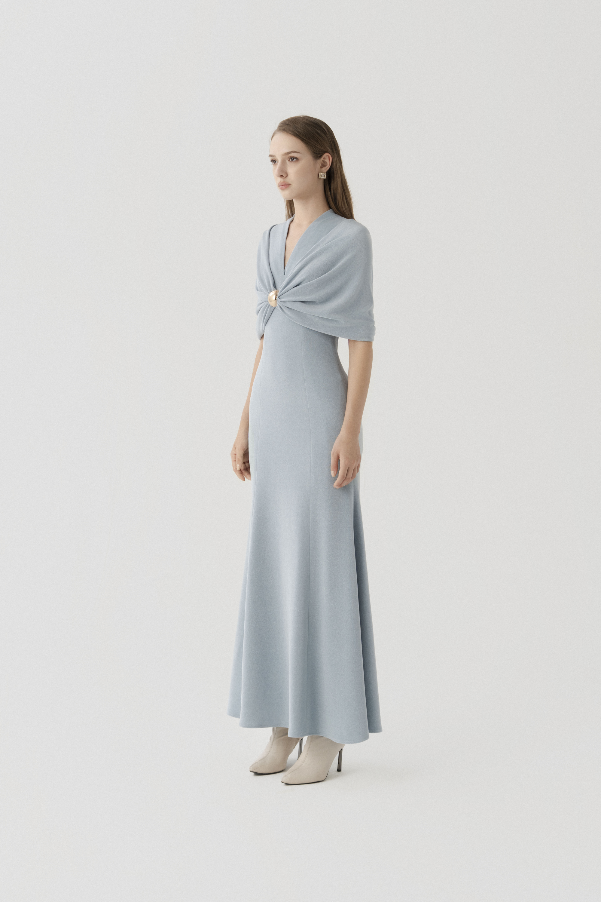 Halo Peplum Midi Dress in Sky Blue