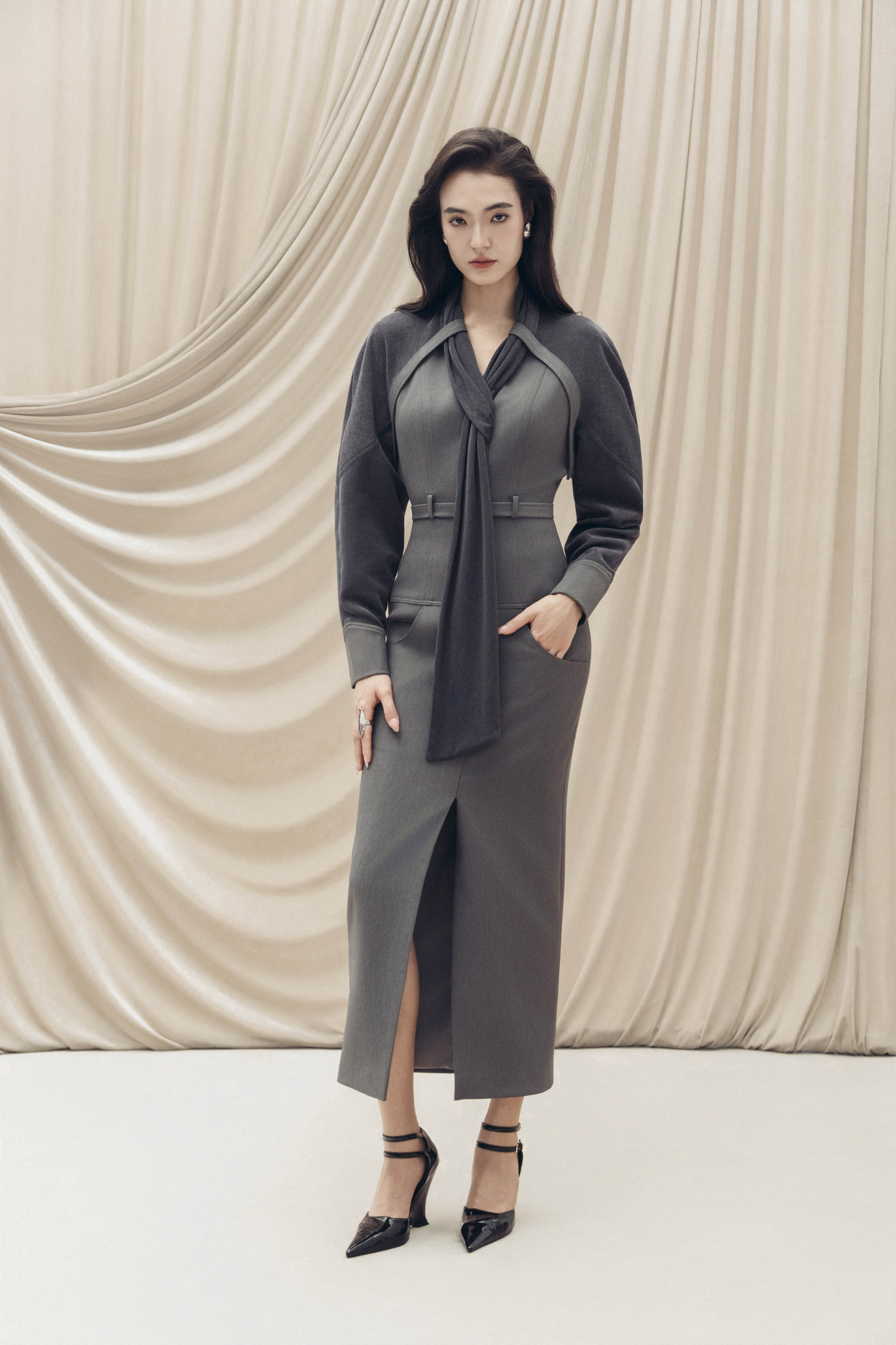 Contour Scarf-Neck Pencil Dress