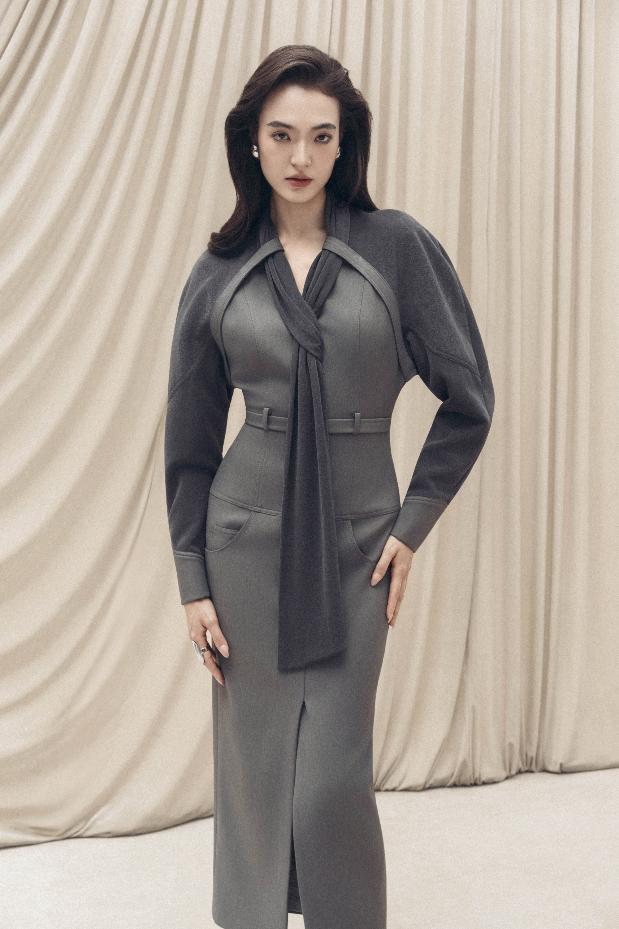 Contour Scarf-Neck Pencil Dress