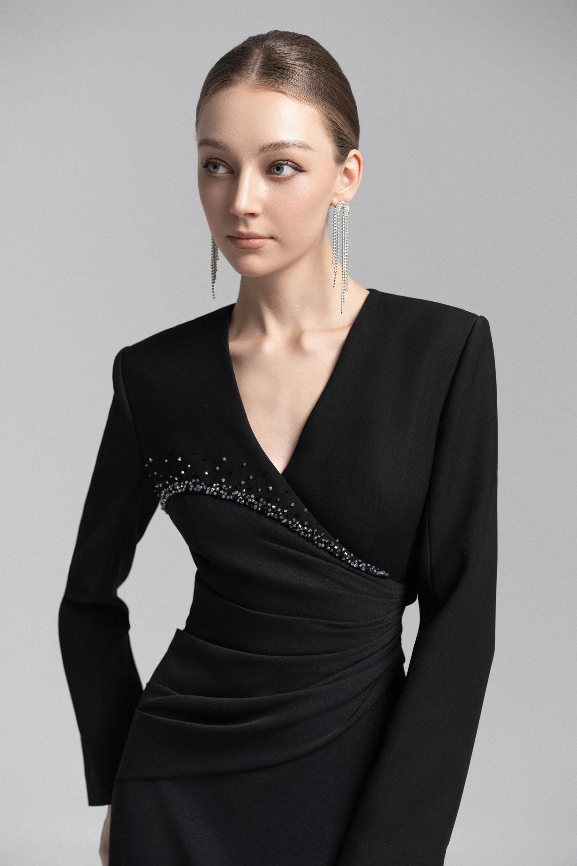 Asymmetrical Lapel Crystal Blazer Dress