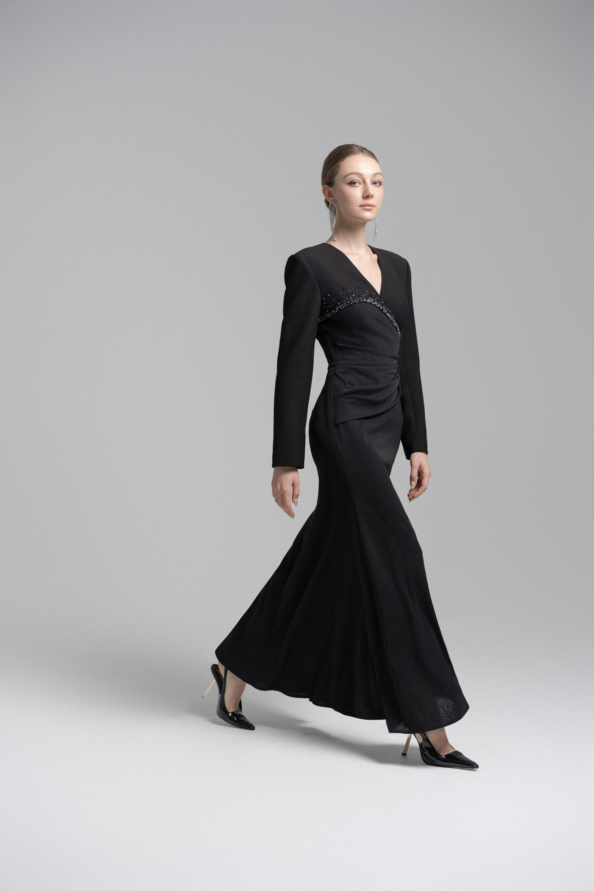 Asymmetrical Lapel Crystal Blazer Dress