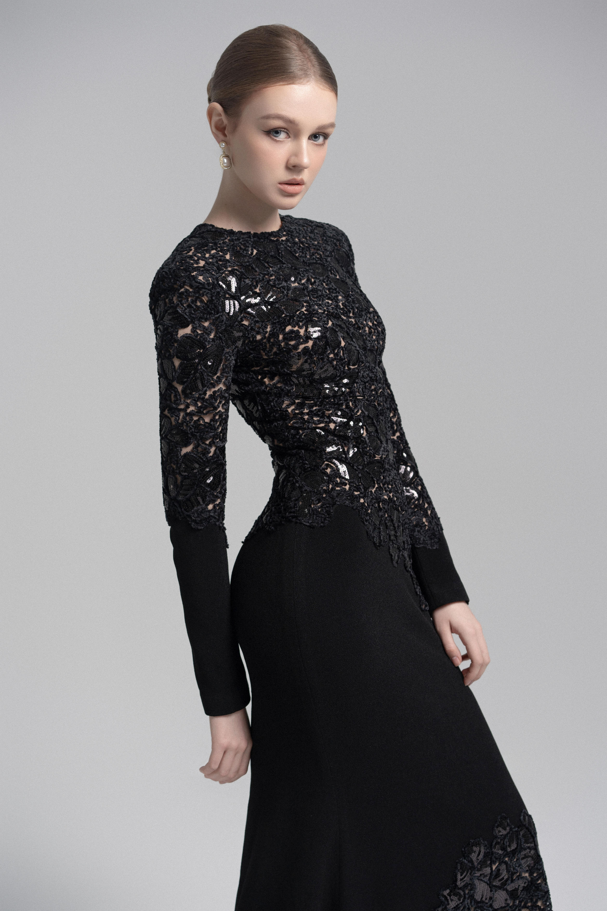 Black Celeste Lace Dress VL1003
