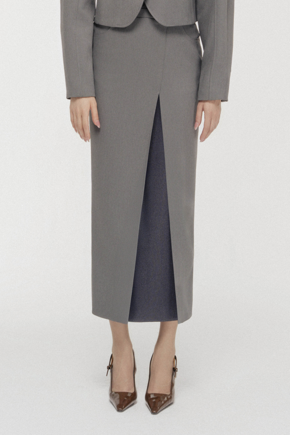Folded-Slit Sculpted Pencil Skirt