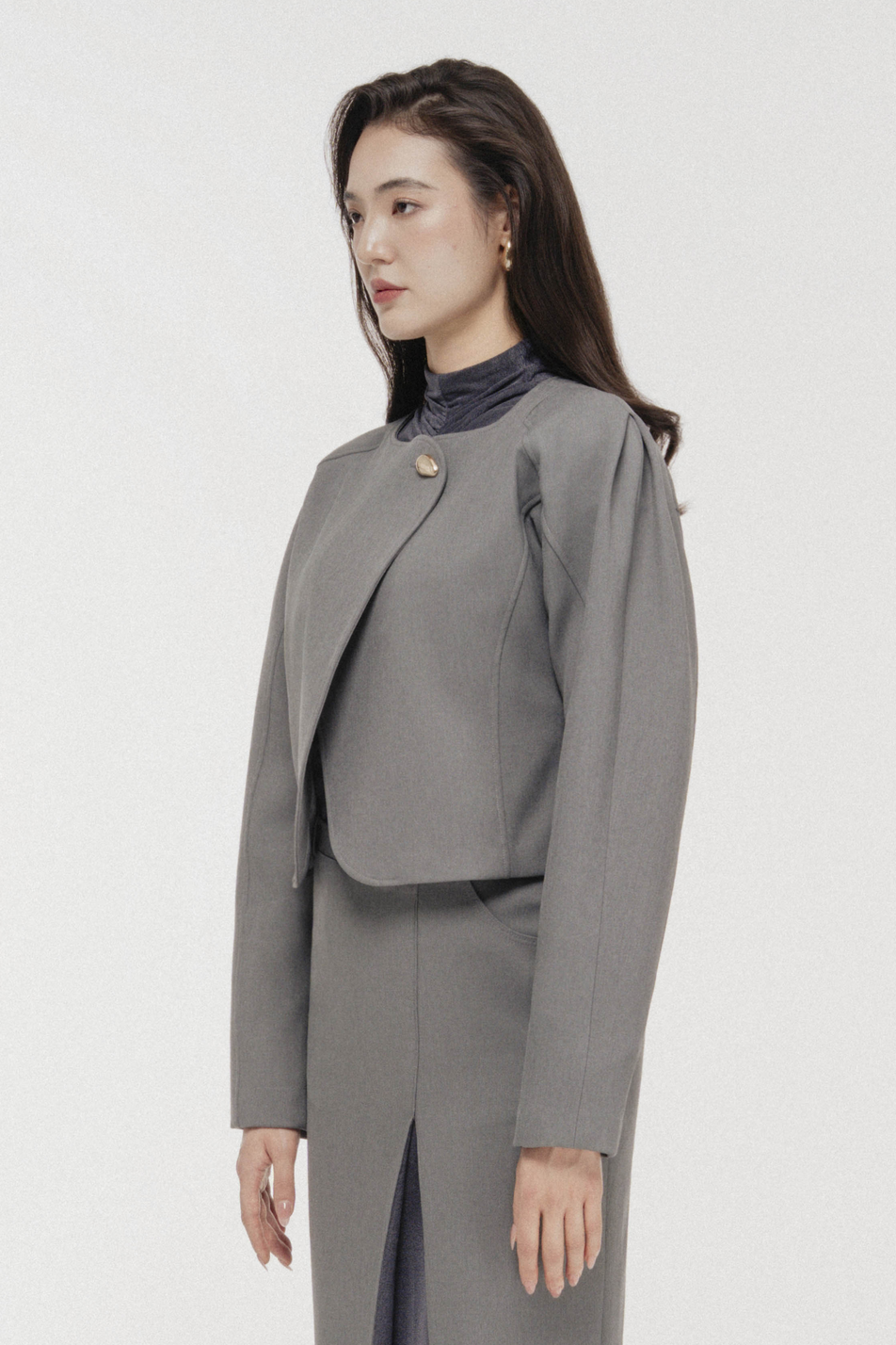 Solstice Cropped Jacket Top & Skirt in Monument x Bezel