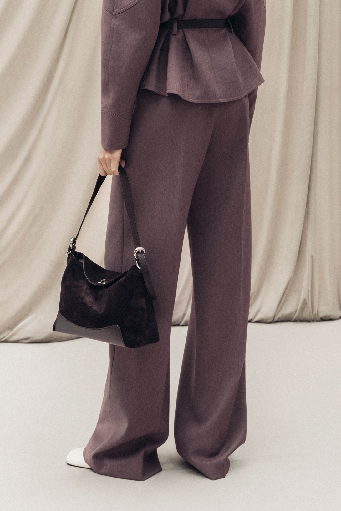 High-Waist Pleated Wide-Leg Trousers in Rose Taupe