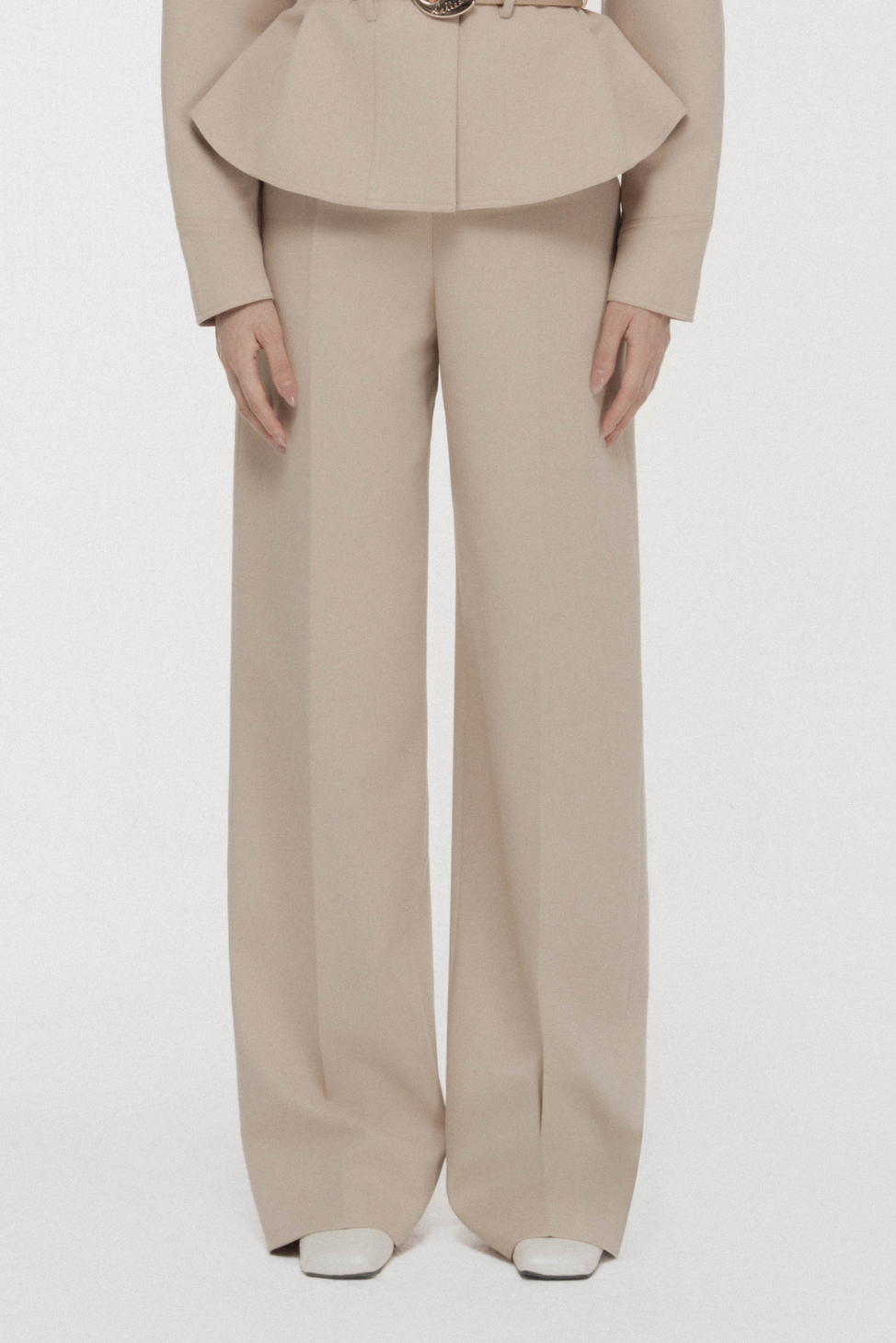 High-Waist Pleated Wide-Leg Trousers in Hazelnut