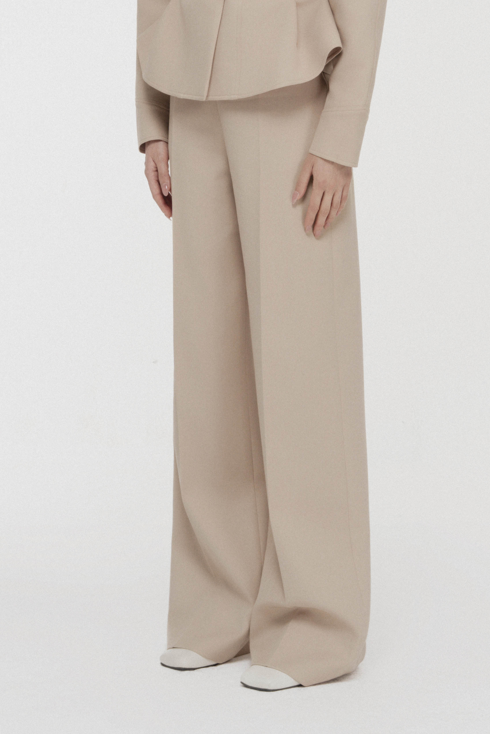 High-Waist Pleated Wide-Leg Trousers in Hazelnut
