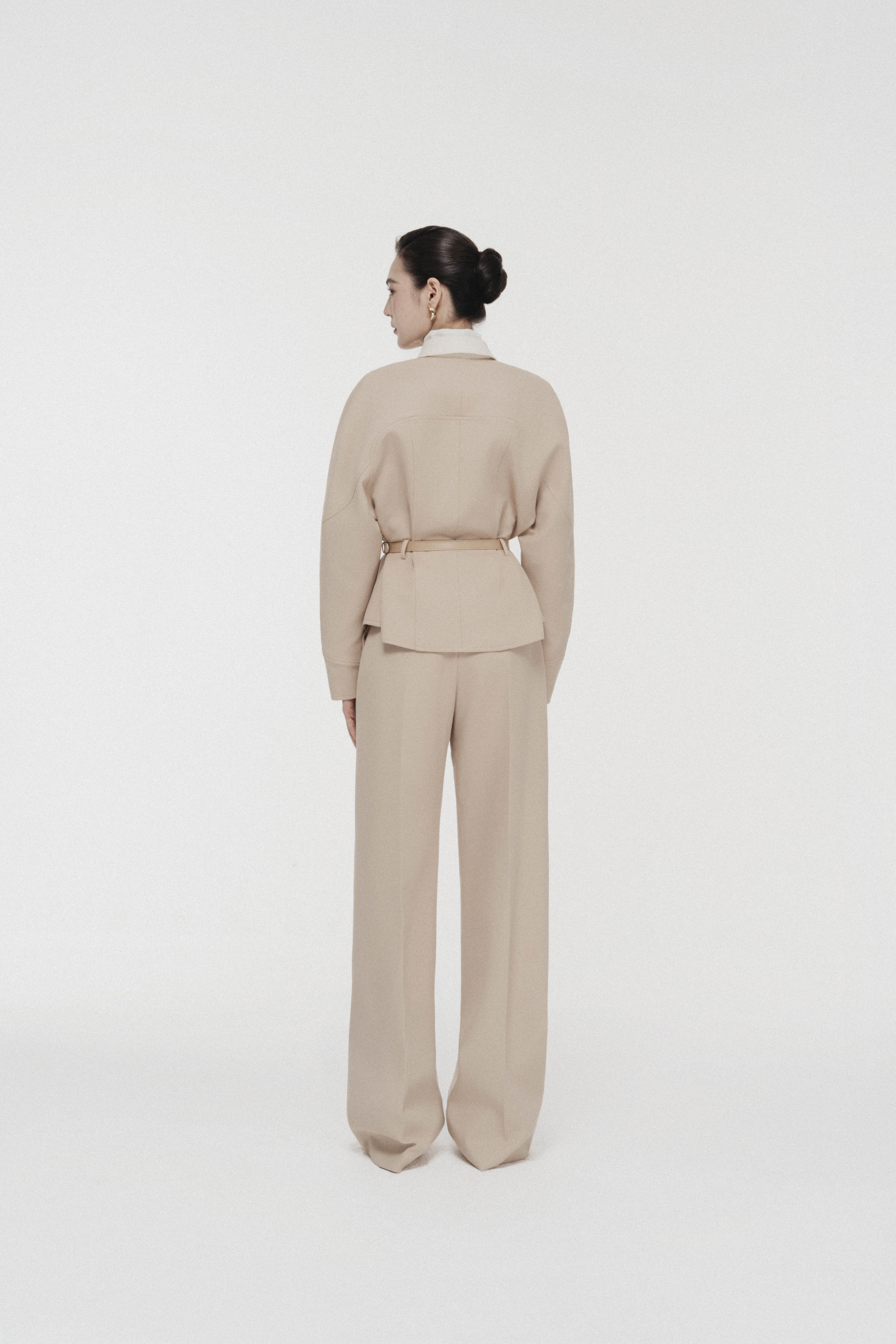 Quilted Structure Short Jacket & Leg Trousers in Hazelnut